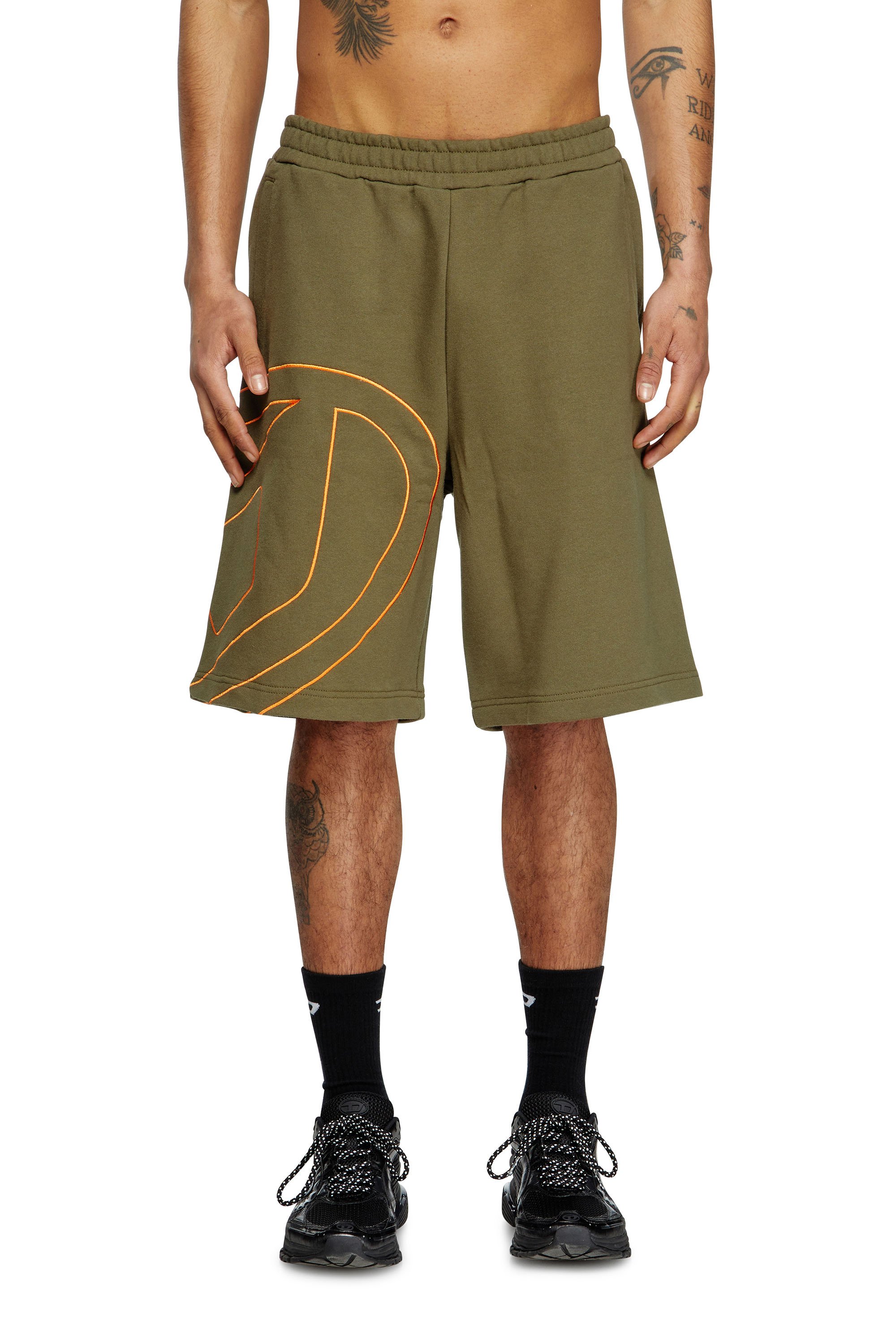 Diesel - P-CROW-MEGOVAL, Man's Sweat shorts with maxi D logo in Military Green - 1