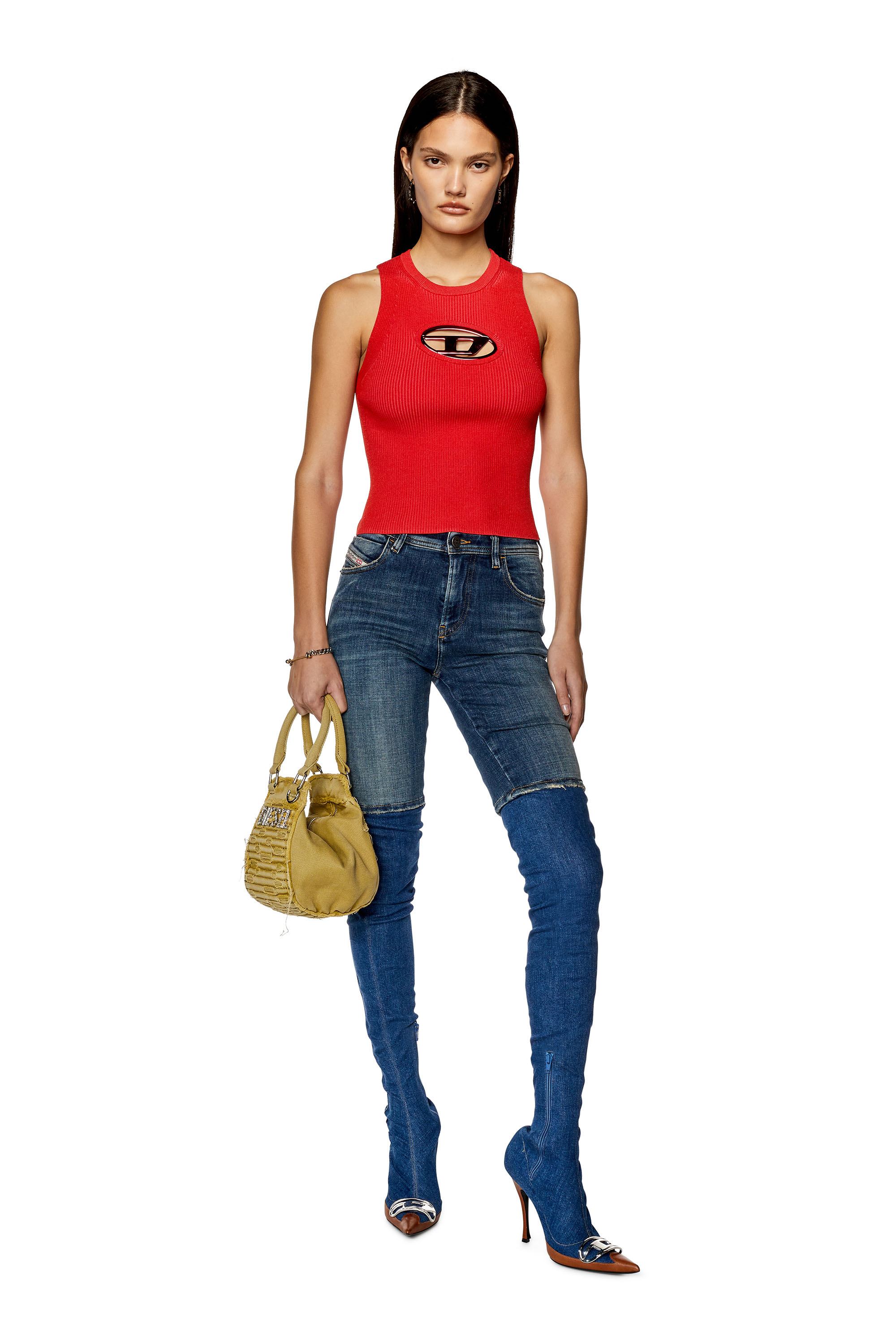 M-ONERVA-TOP Woman: Cut-out knit top with logo plaque | Diesel