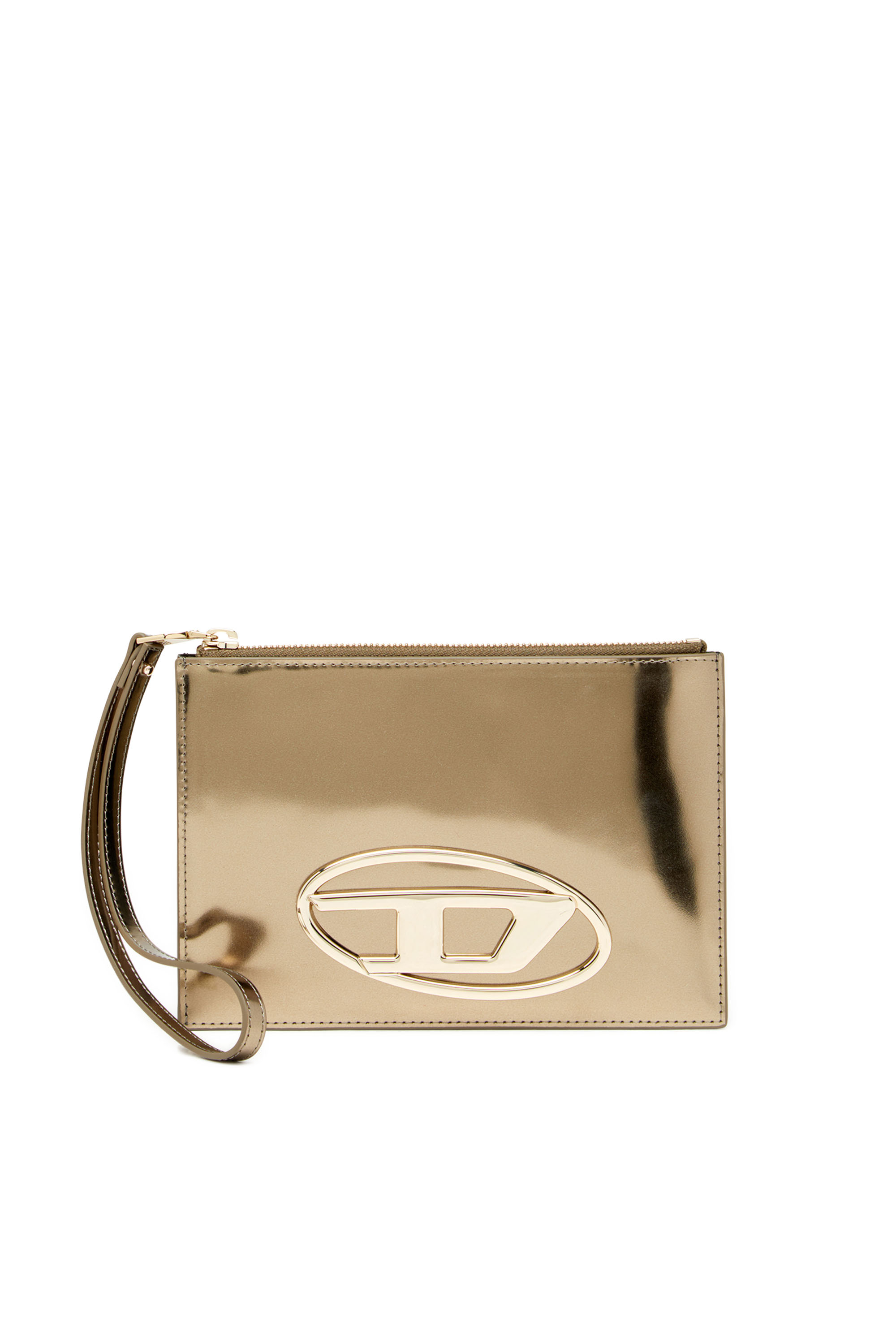 Diesel - 1DR POUCH III, Woman's Zipped pouch in mirror leather in Bronze - 1