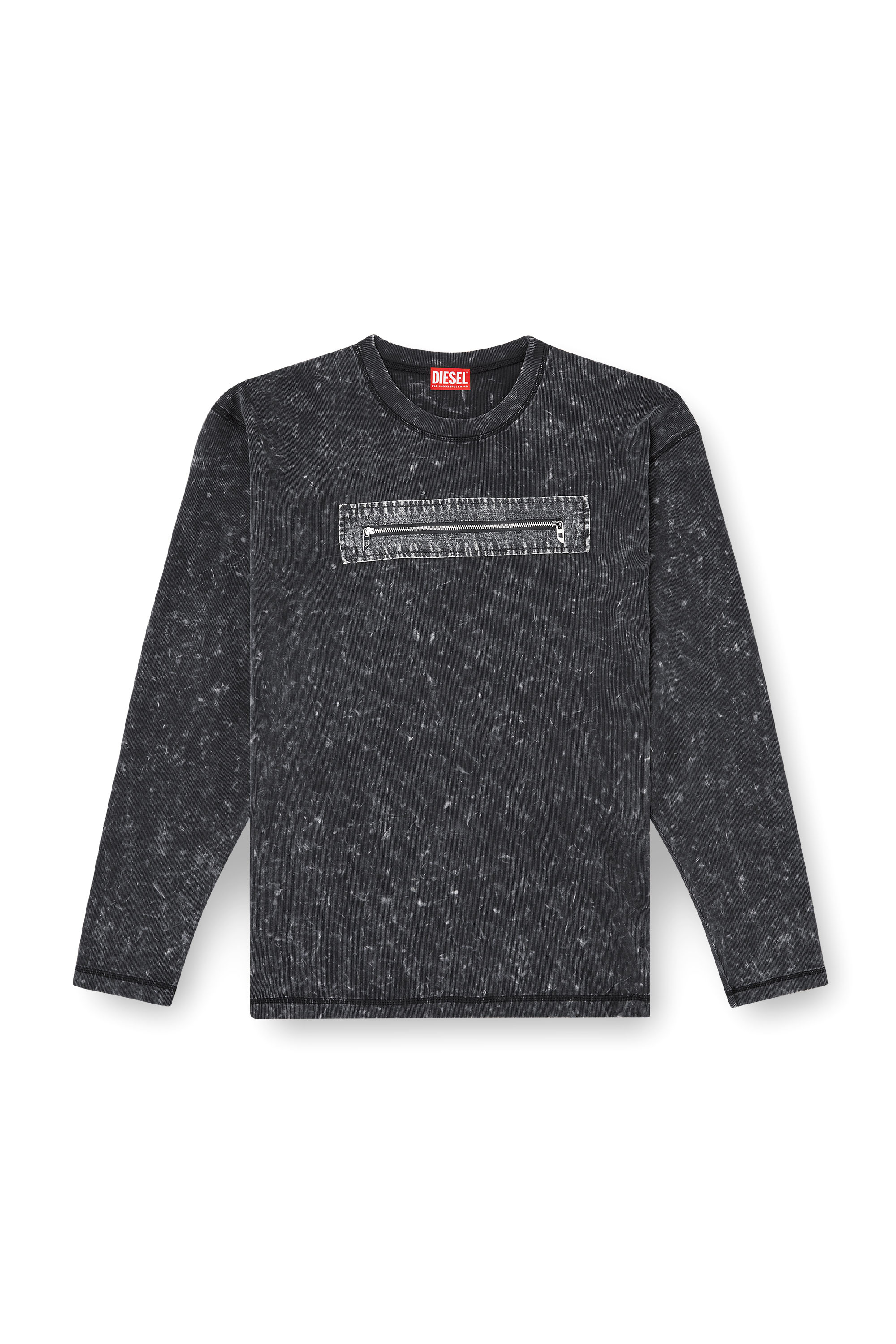 Diesel - T-AUSER, Man's Marble-effect top with zipped cu-outs in Black - 4