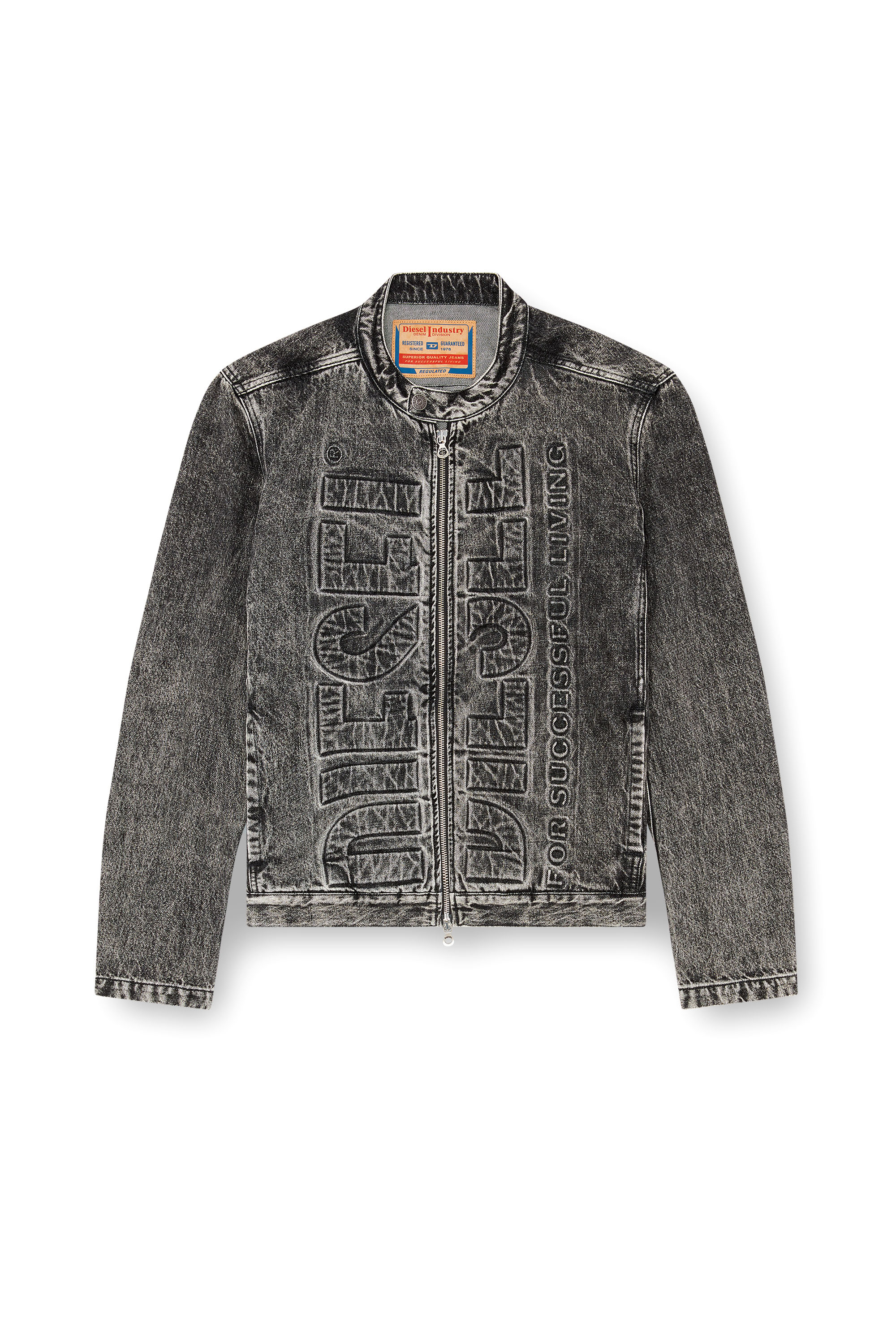 Diesel - D-GLORY-S1, Man's Denim moto jacket with embossed logo in Black - 5