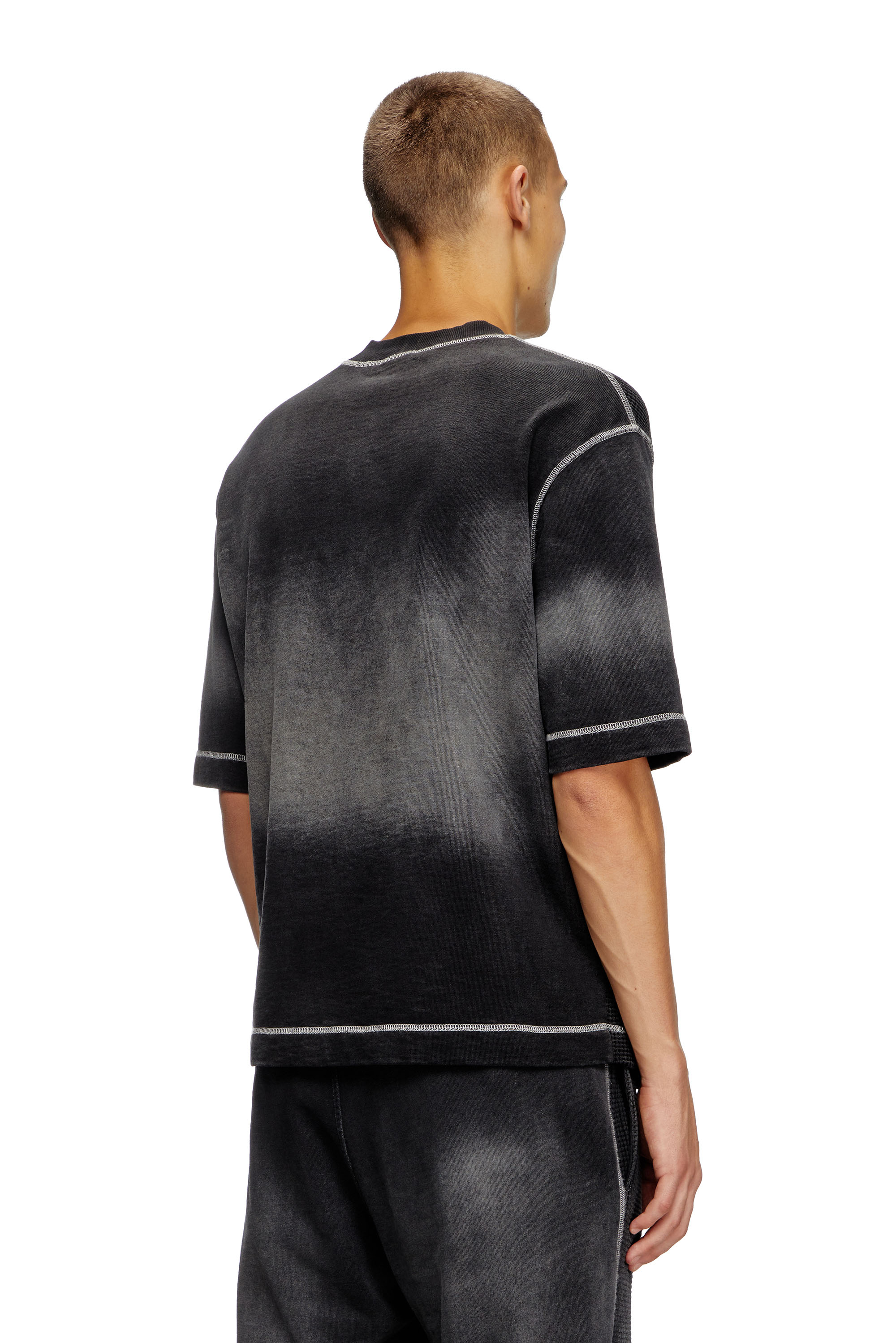 ★DIESEL★ S Wafficol Sweatshirt Black A161020TKAA02 A161020 Men's Waffle and jersey half-sleeve sweatshirt | Black | Diesel
