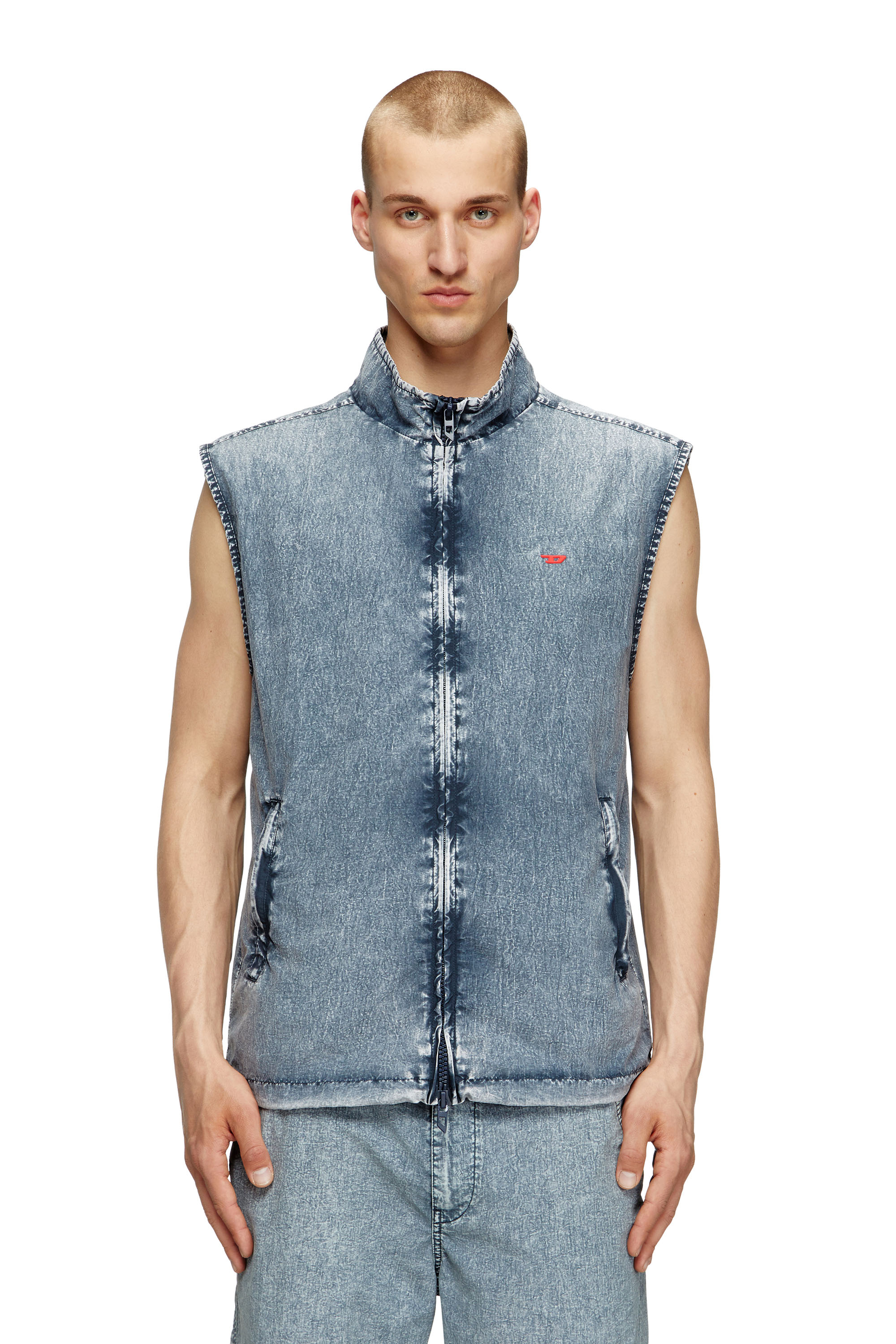Diesel - J-ERB, Chaleco en taslan de nailon reciclado Hombre in Azul marino - 1