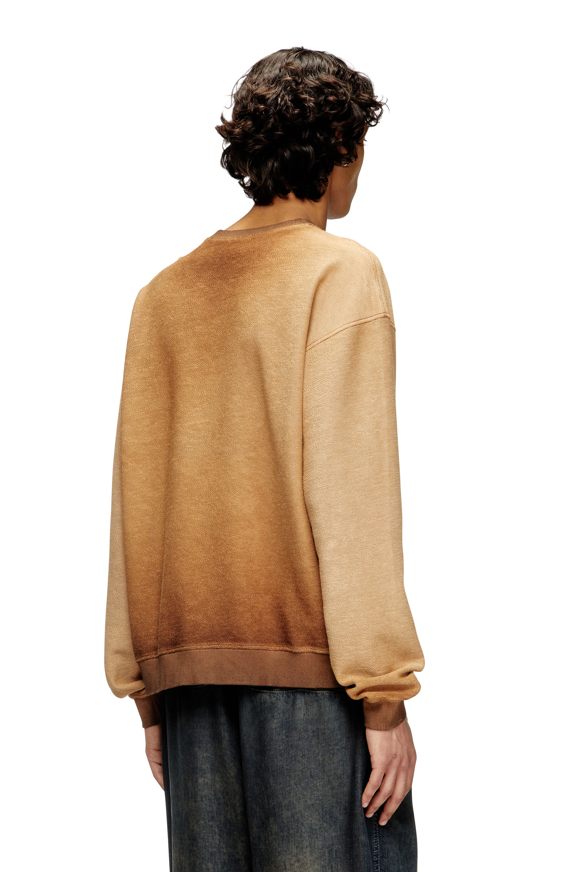Diesel - S-ARON, Man's Faded sweatshirt with devoré Phoenix logo in Brown - 3
