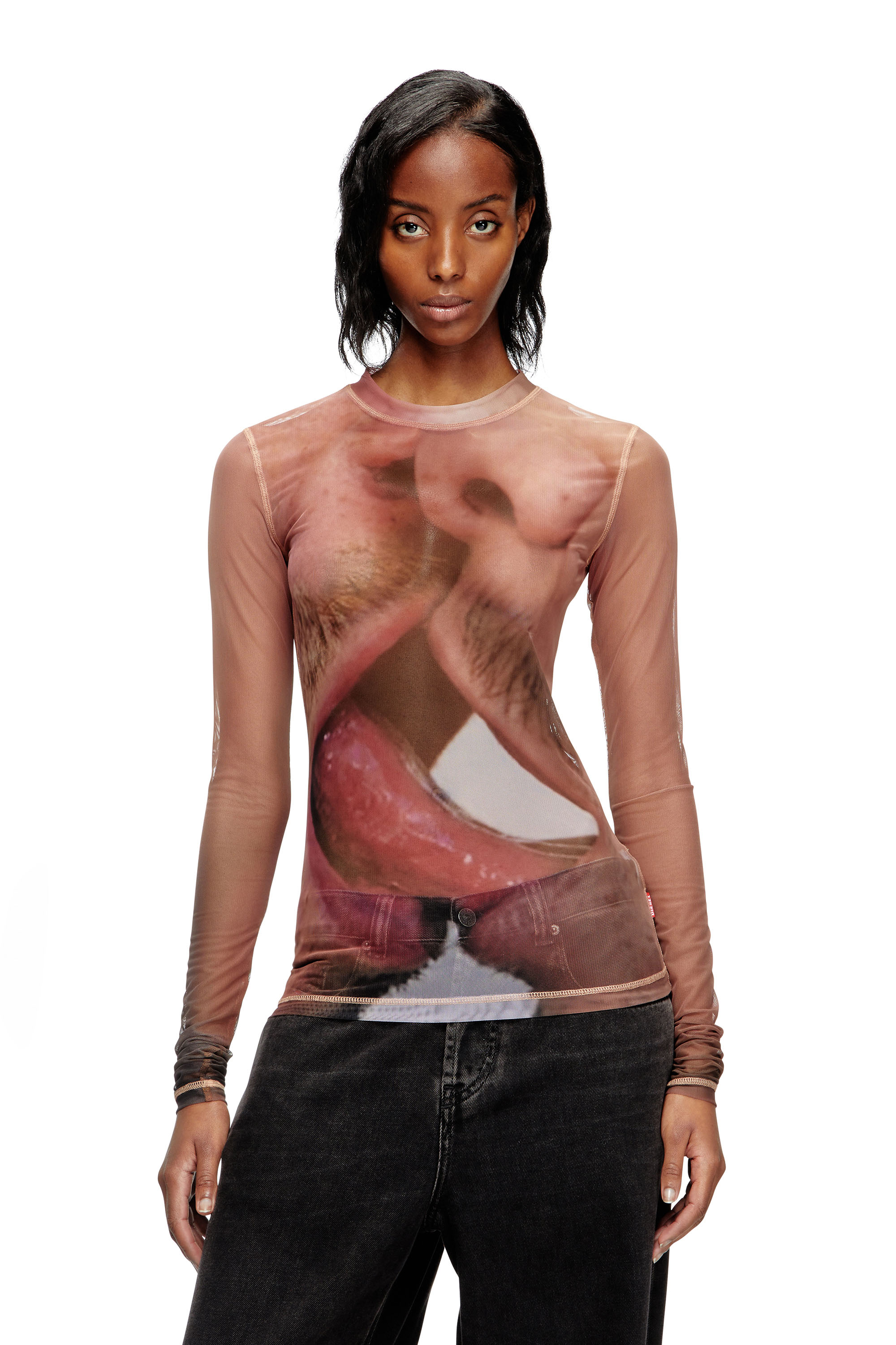 Diesel - PR-T-SIELAR-TOM25-1, Top de manga larga en tejido técnico estampado Unisex in Rosa - 4