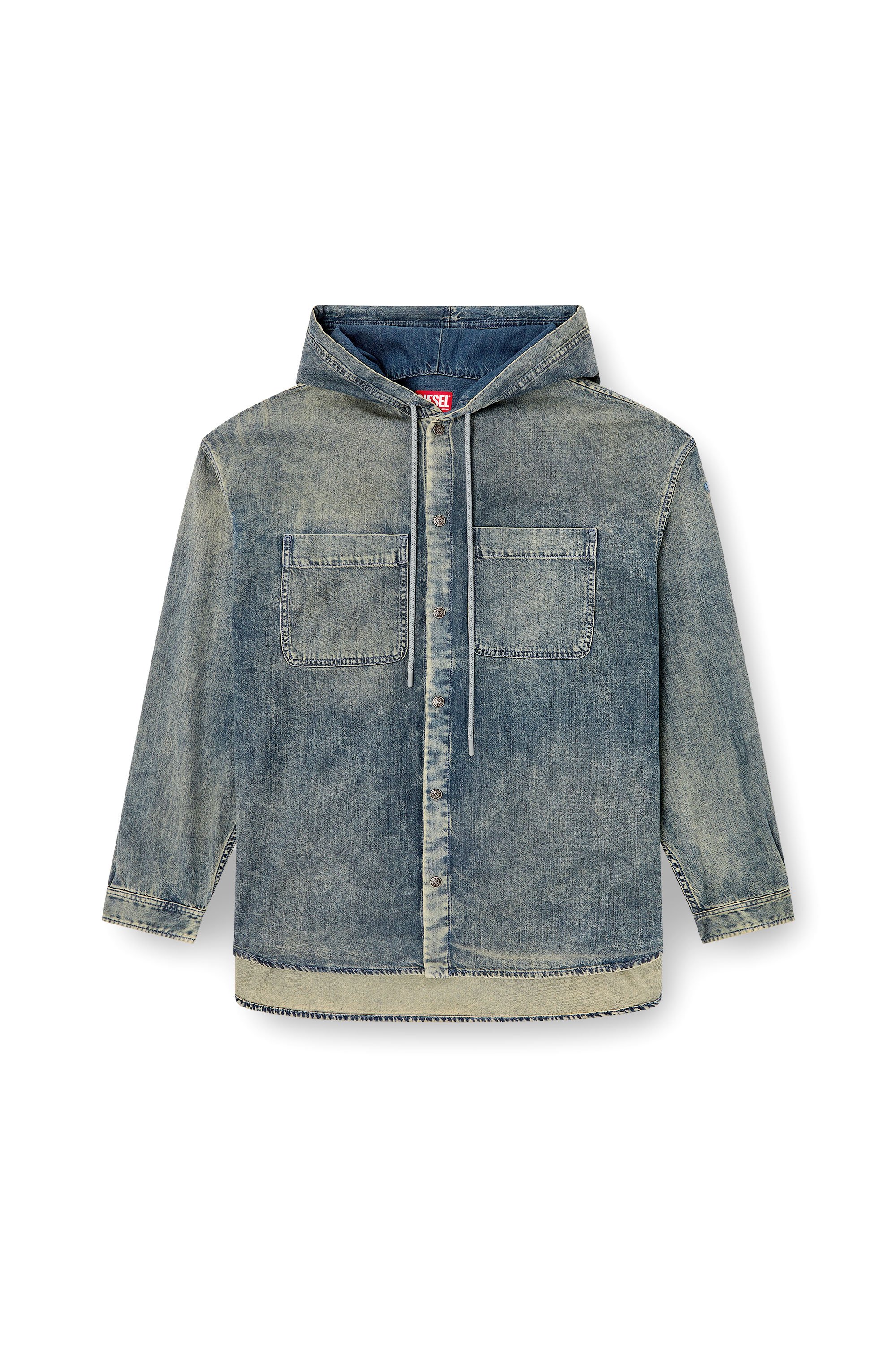 Diesel - D-DEWNY-HOOD-S2, Sobrecamisa en denim revestido marmoleado Hombre in Azul marino - 3