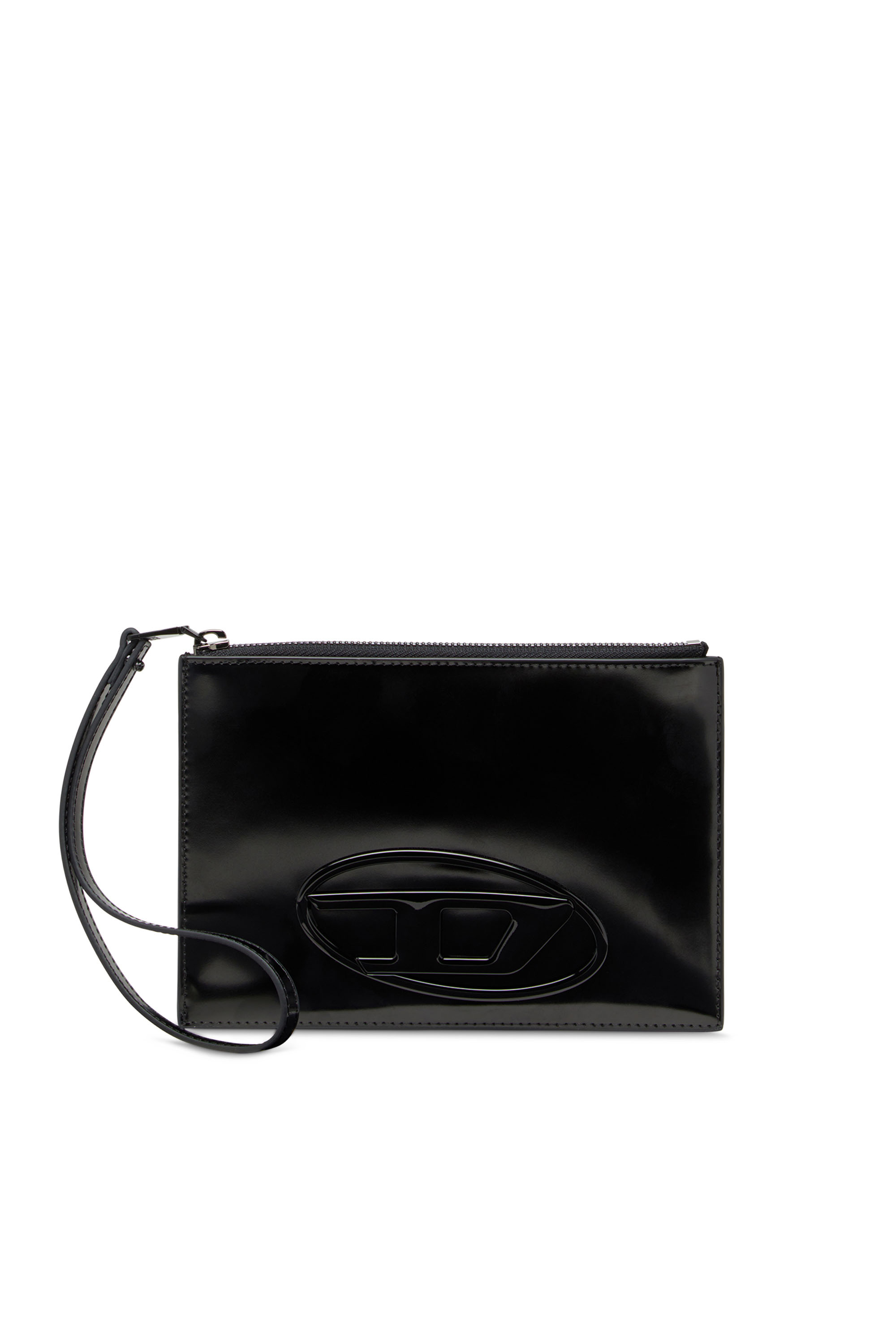 Diesel - 1DR POUCH III, Bolso de mano con cremallera de cuero espejado Mujer in Negro - 1