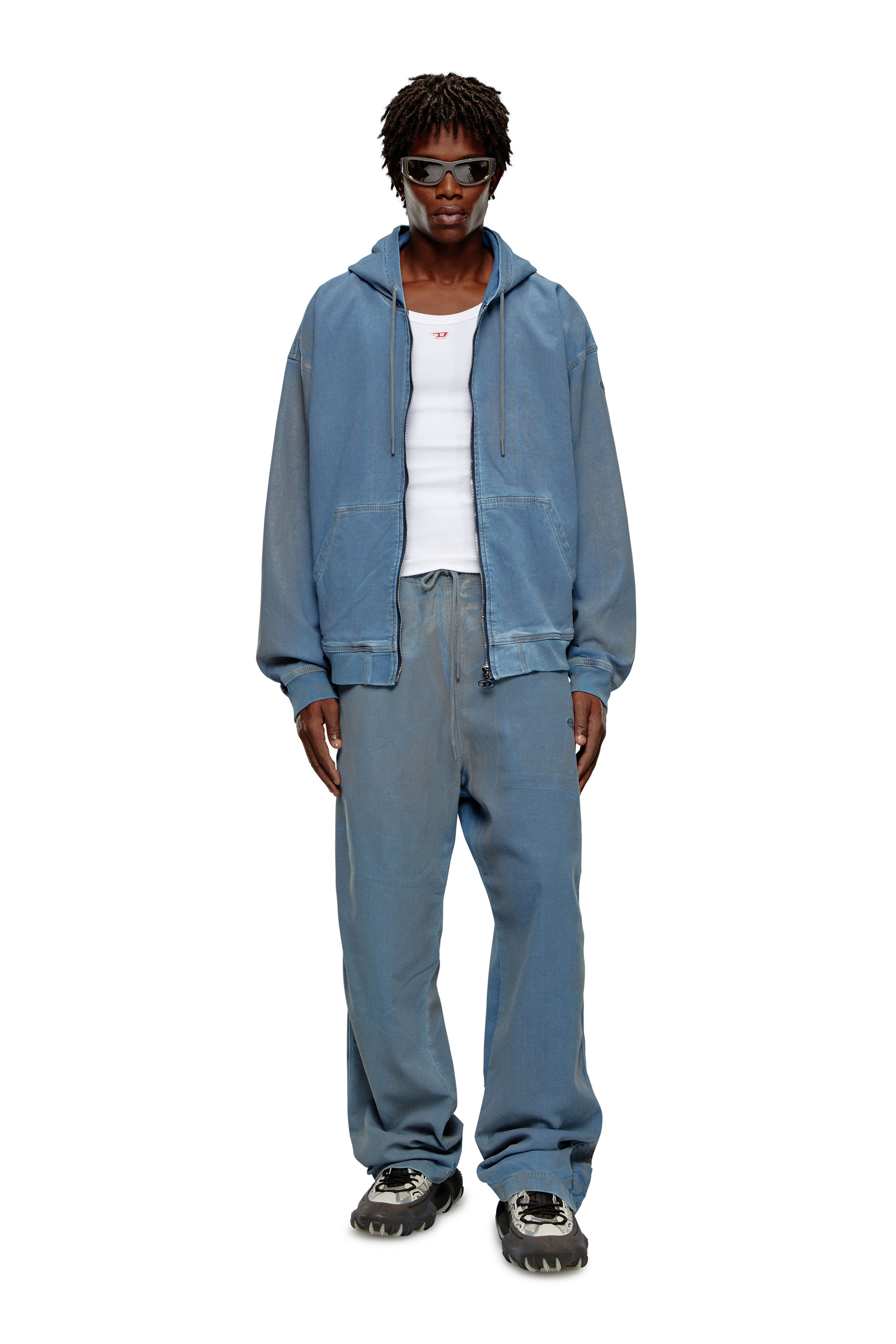 Diesel - D-GIR-S TRACK, Man Zip-up hoodie in printed Track Denim in Blue - Image 2