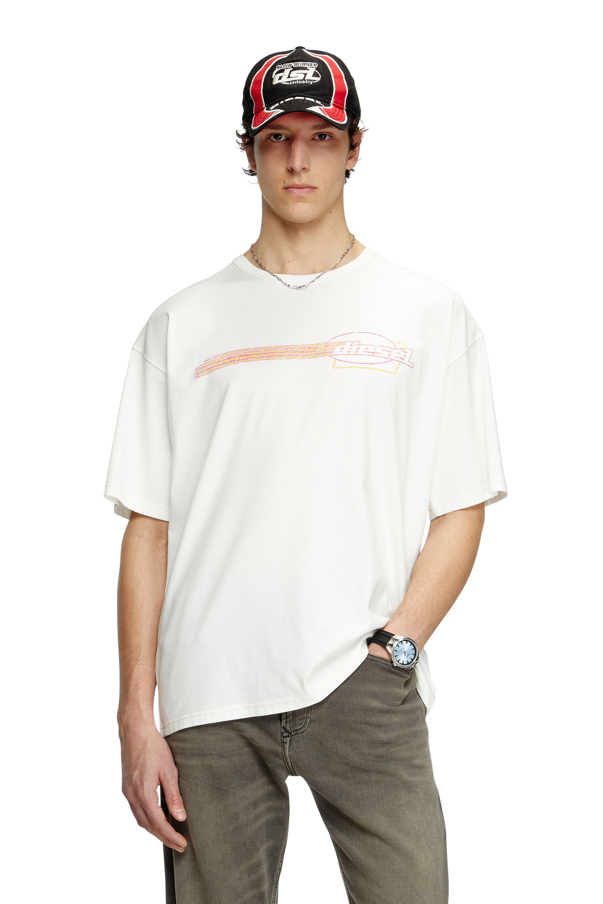 Diesel - T-BOXT-R16, Man's T-shirt with flocked logo graphics in null - 1