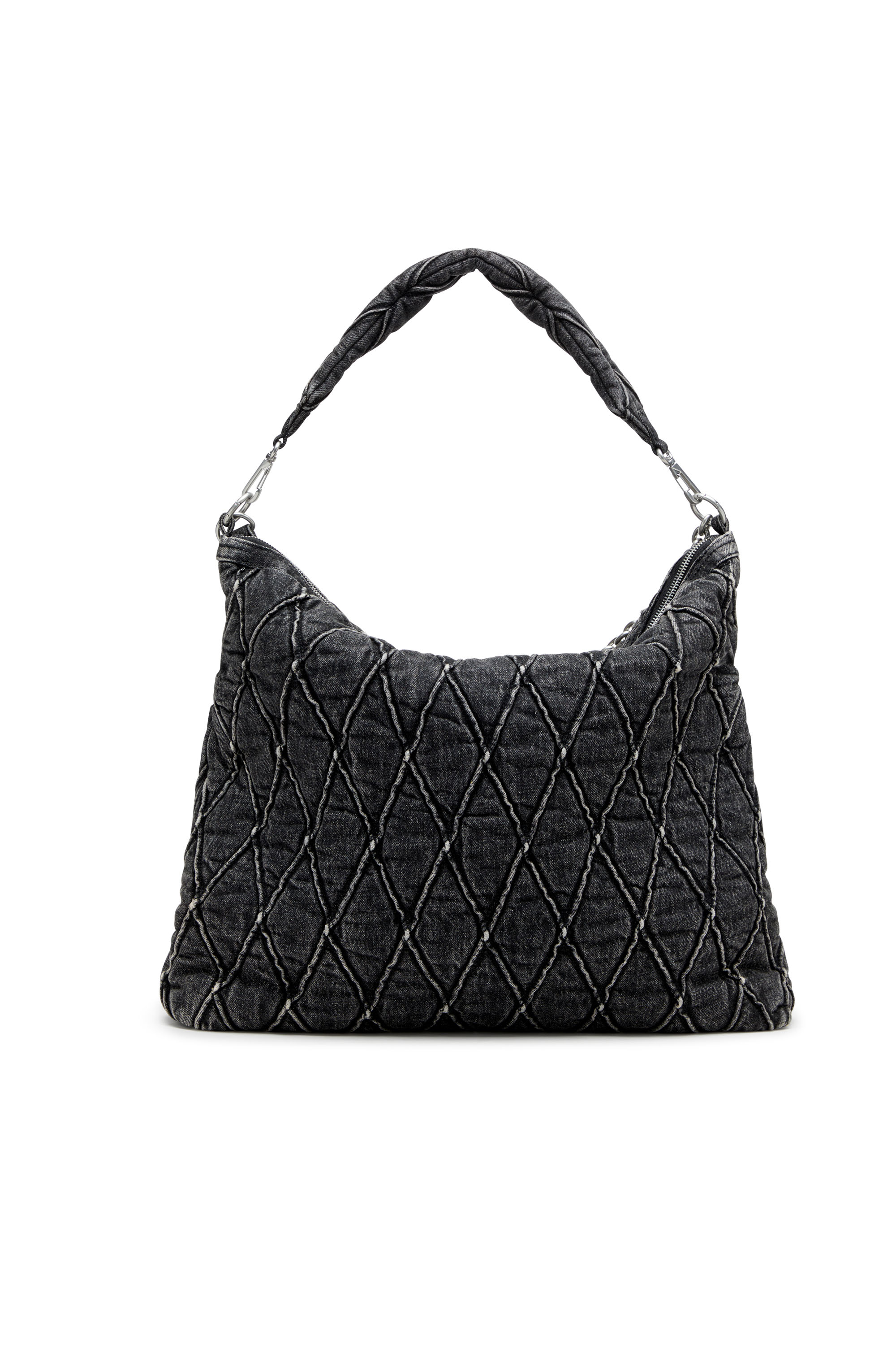 Diesel - CHARM-D HOBO, Charm-D-Bolso hobo grande en denim acolchado tratado Mujer in Negro - 3