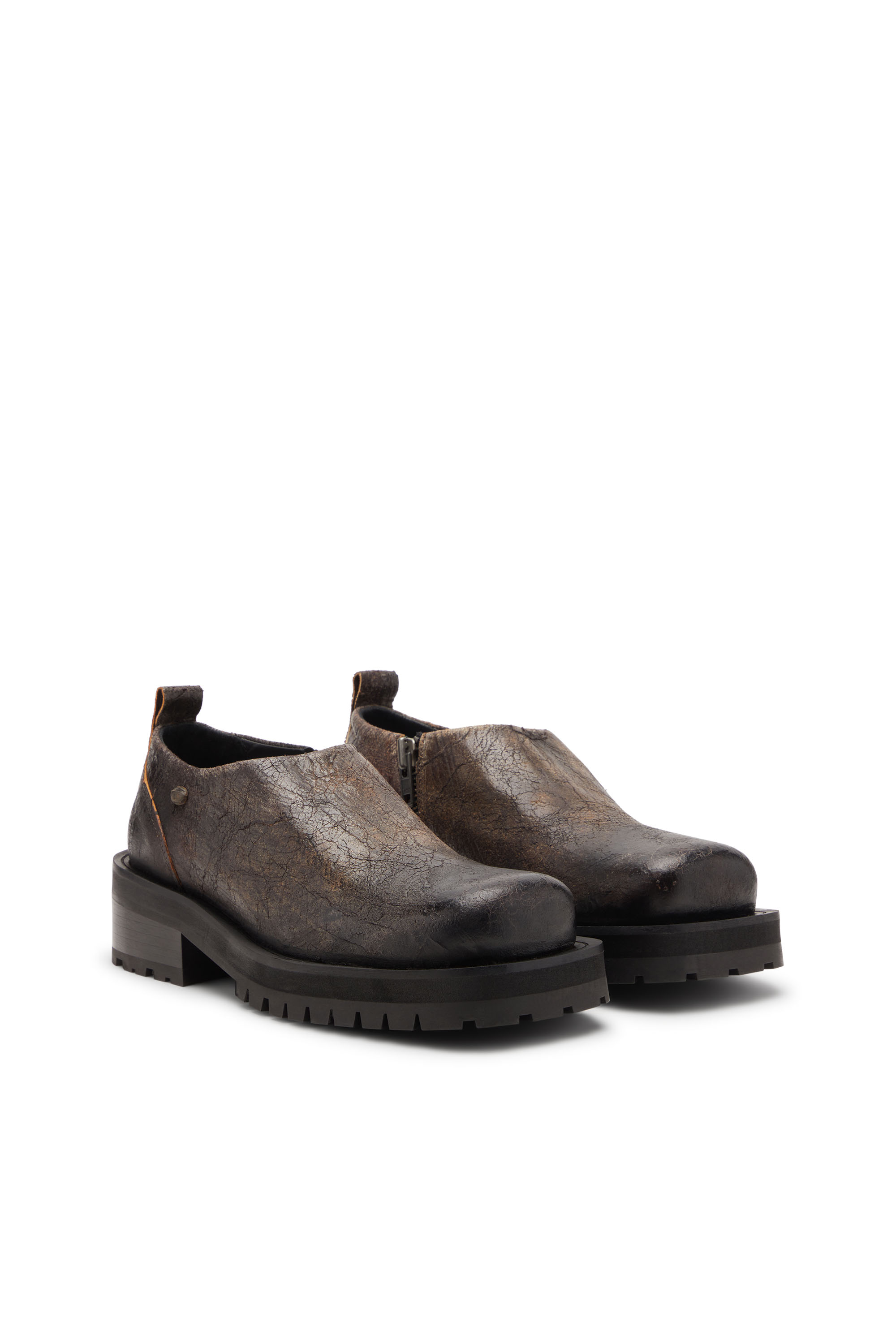 Diesel - D-TEXAN CLOG, Man's D-Texan-Zipped shoes in distressed crackled suede in Brown - 3