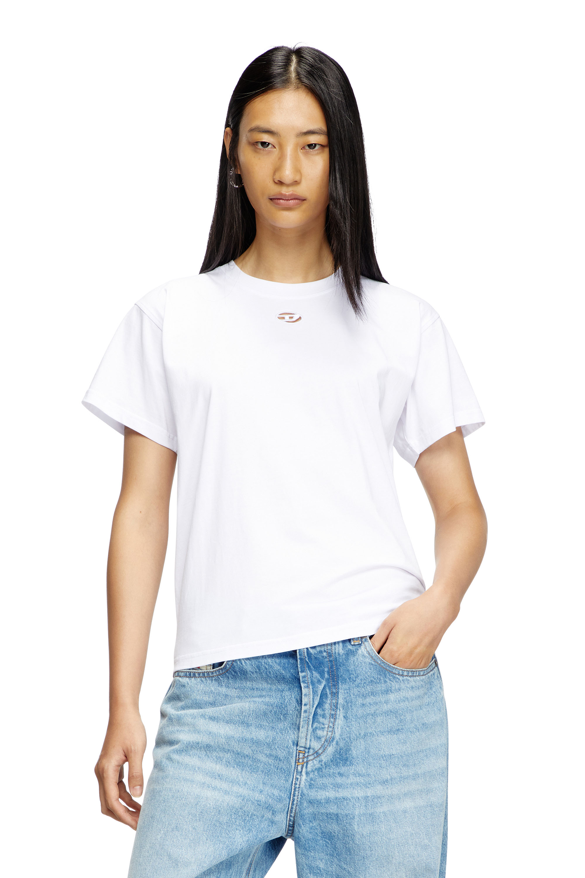 Diesel - T-MAREY, Camiseta con pequeño logotipo Oval D Mujer in Blanco - 1