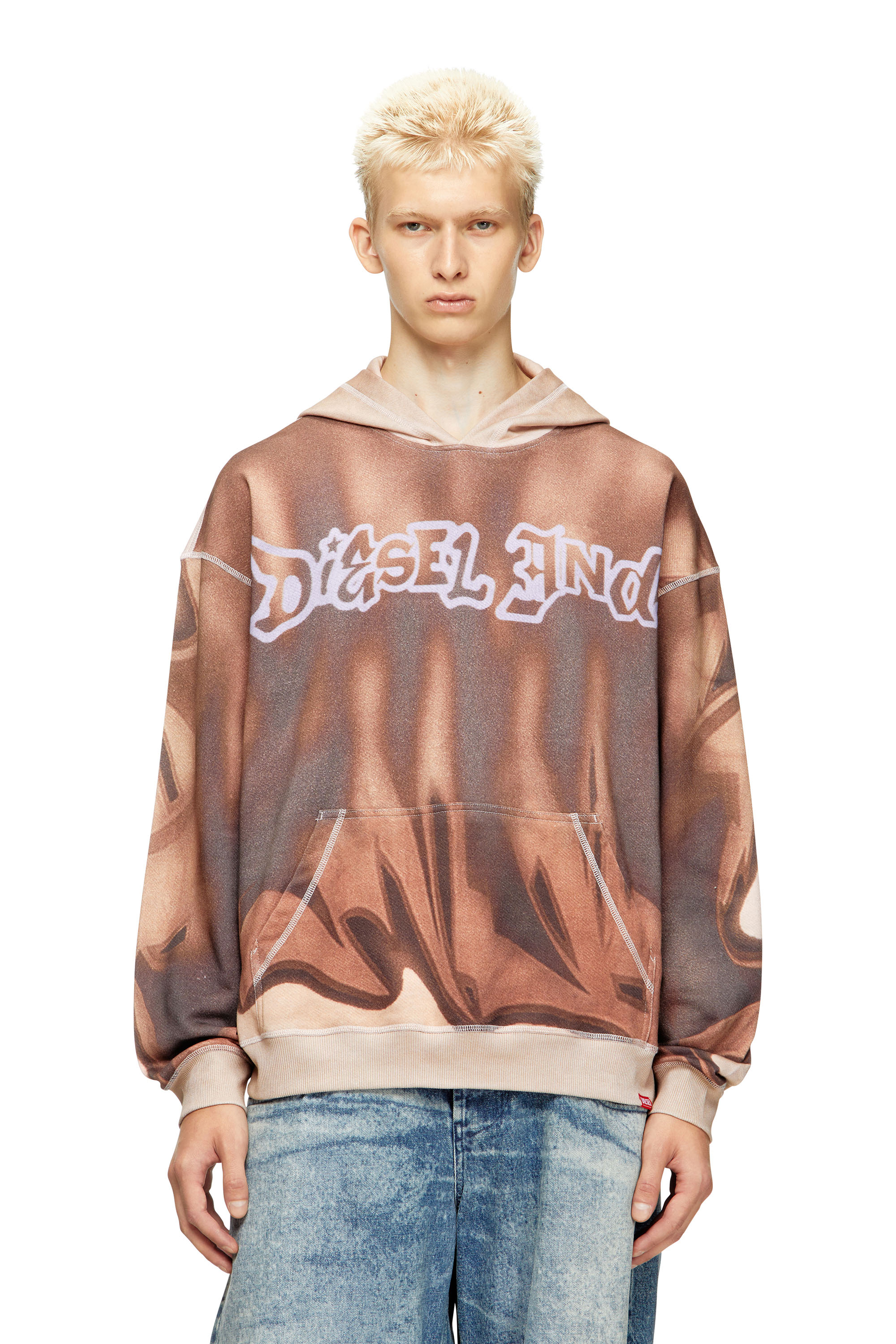 Diesel - S-BOXT-HOOD-SHOW, Man's Hoodie with graffiti print in Brown - 1