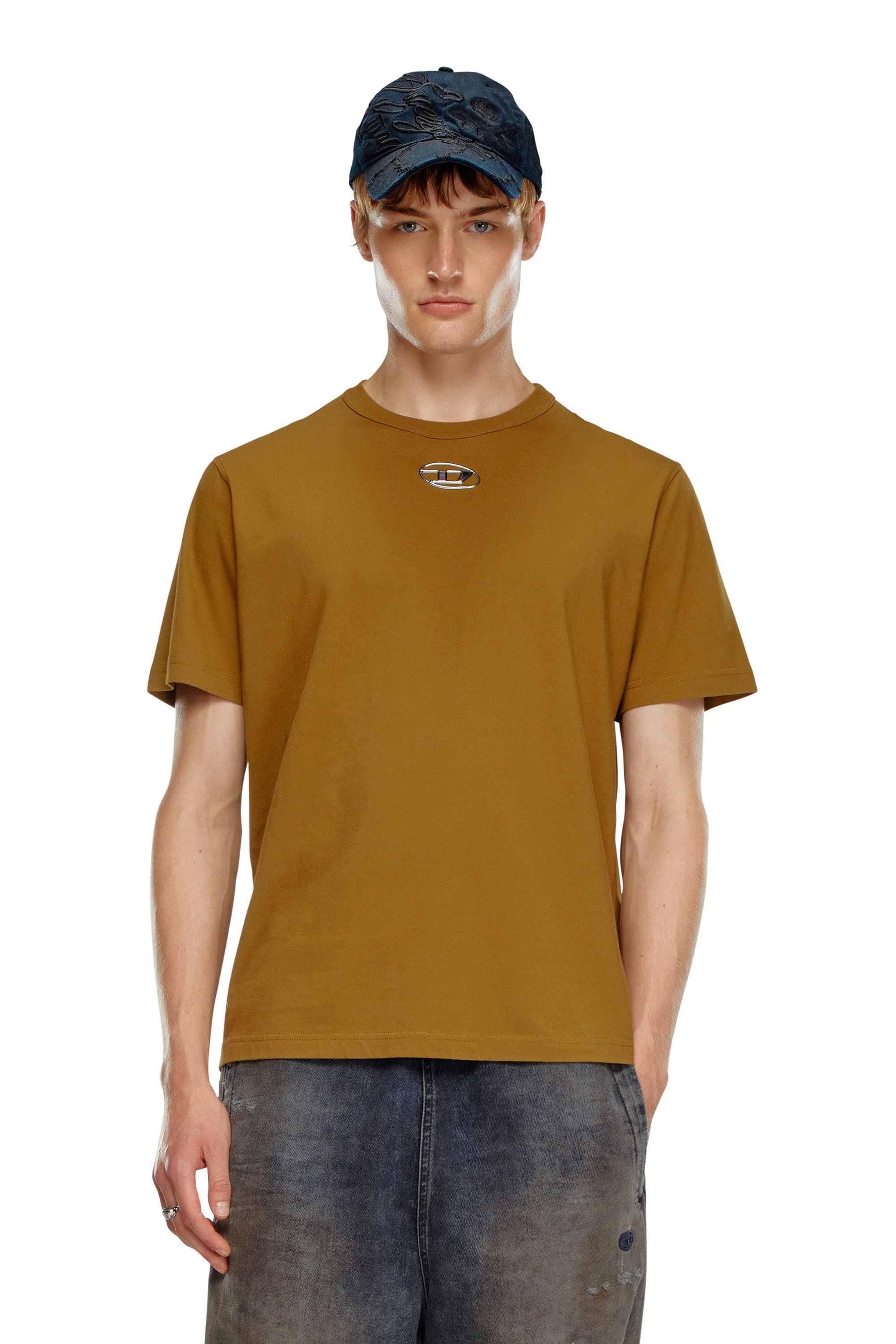 Diesel - T-JUST-OD, Man's T-shirt with injection moulded logo in Brown - 1