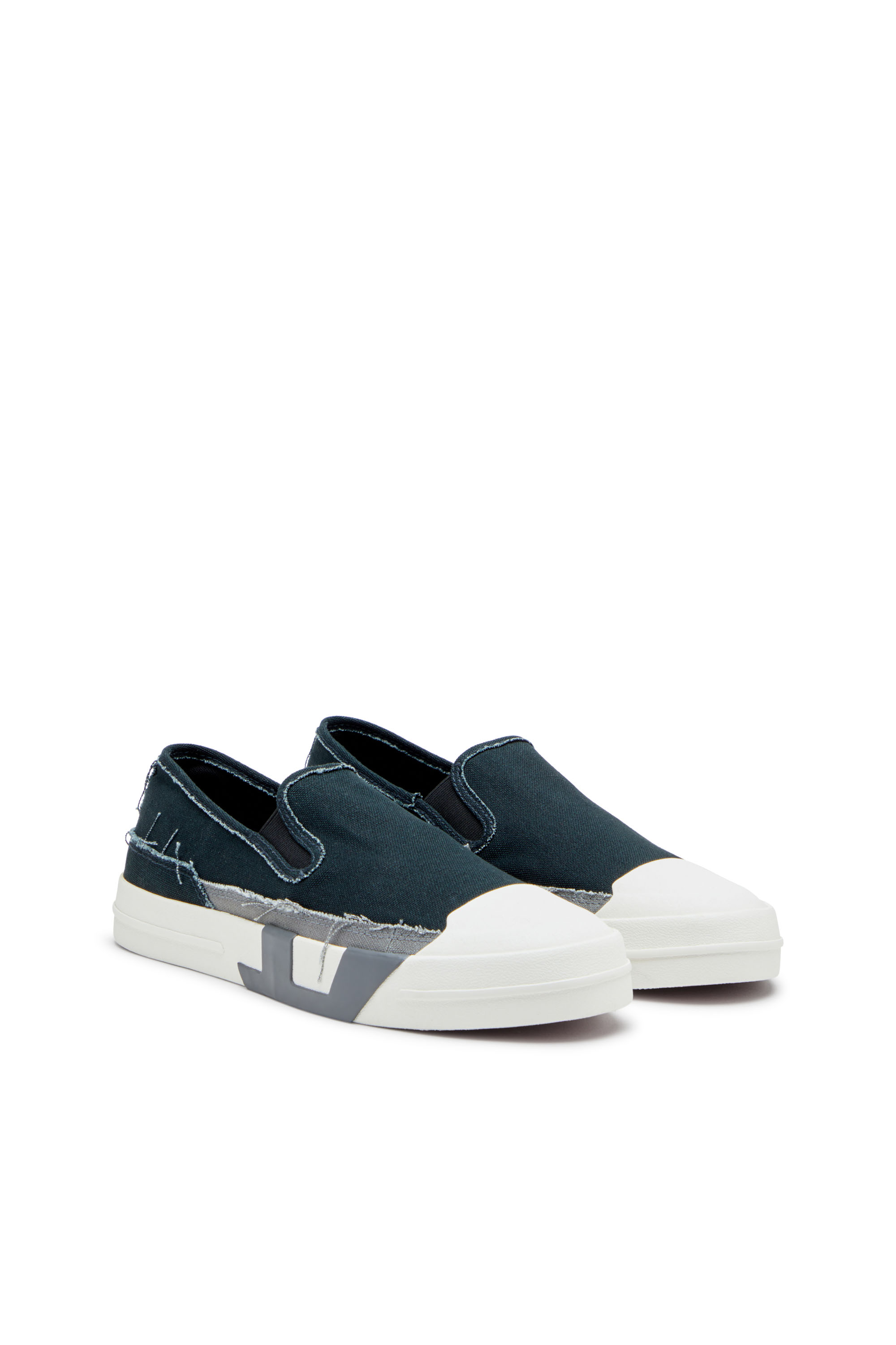 Diesel - S-D-VERSE SO, Man's Slip-on sneakers in frayed canvas in Blue/Grey - 2