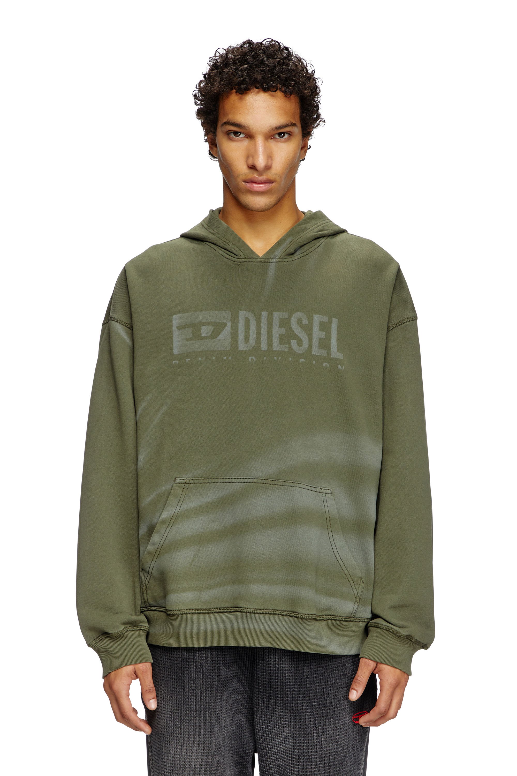 Diesel - S-BOXT-HOOD-R9, Man's Laser-faded logo hoodie in Olive Green - 1