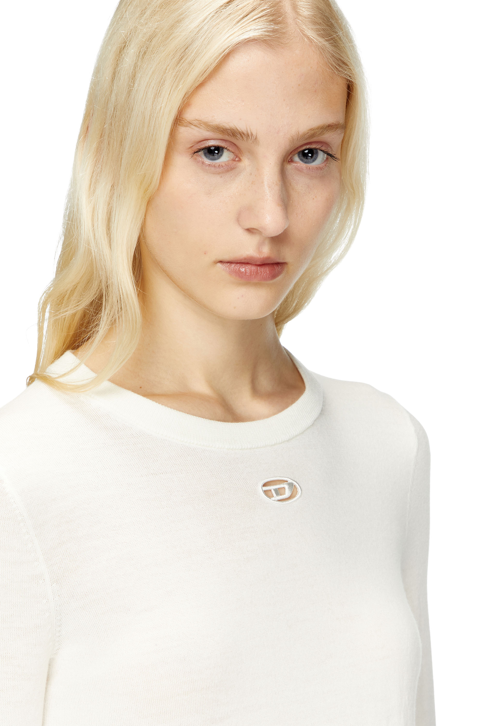 Diesel - M-ALINESA, Woman's Wool jumper with cut-out logo in White - 4