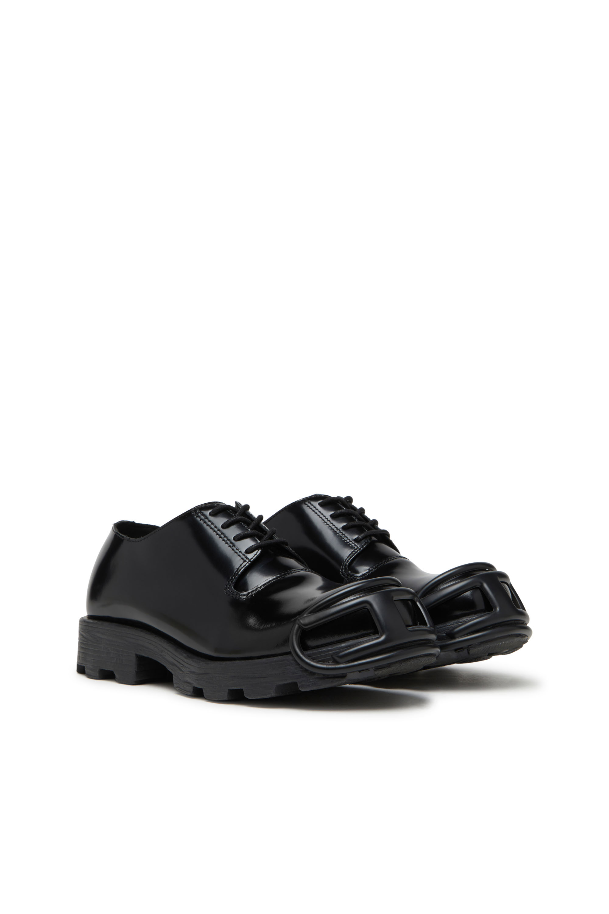 Diesel - D-HAMMER SO D, Man's D-Hammer-Leather lace-up shoes with oval D toe cap in Opaque Black - 3