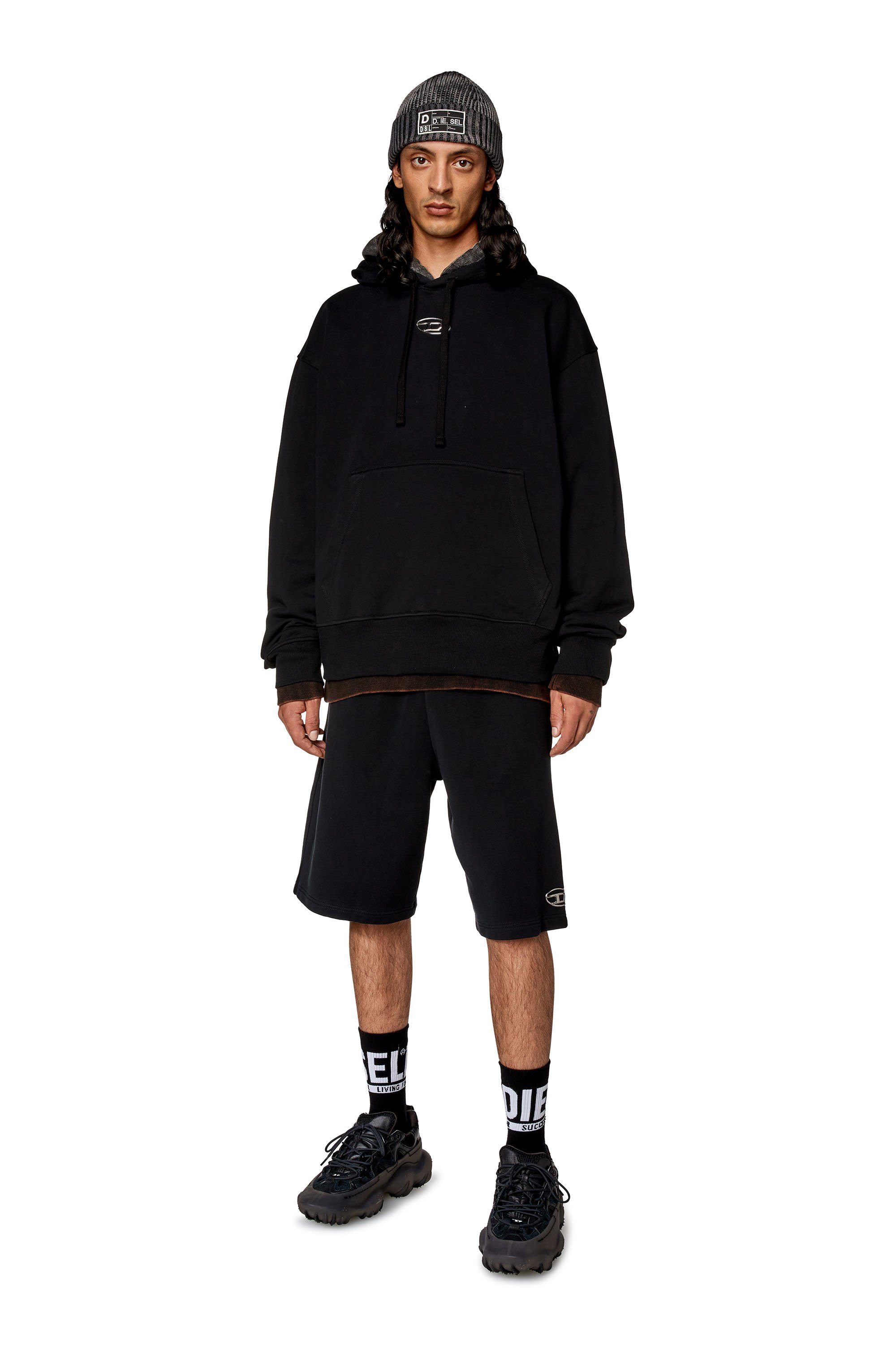 Diesel - S-MACS-HOOD-OD, Sudadera con capucha extragrande con logotipo metálico Hombre in Negro - 2