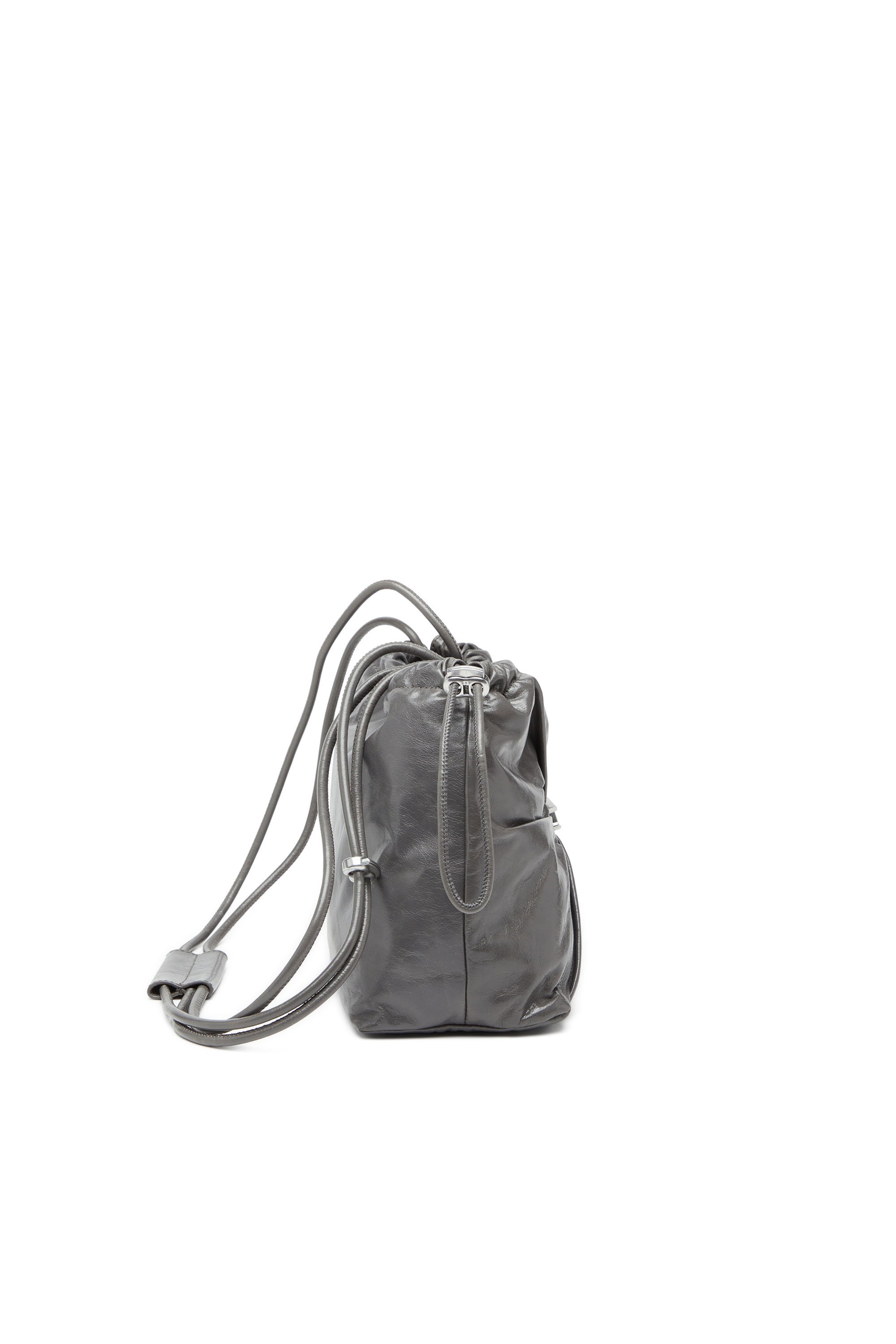 Diesel - SCRUNCH-D BUCKET, Scrunch-D-Bolso tipo cubo en cuero arrugado y brillante Mujer in Gris - 4