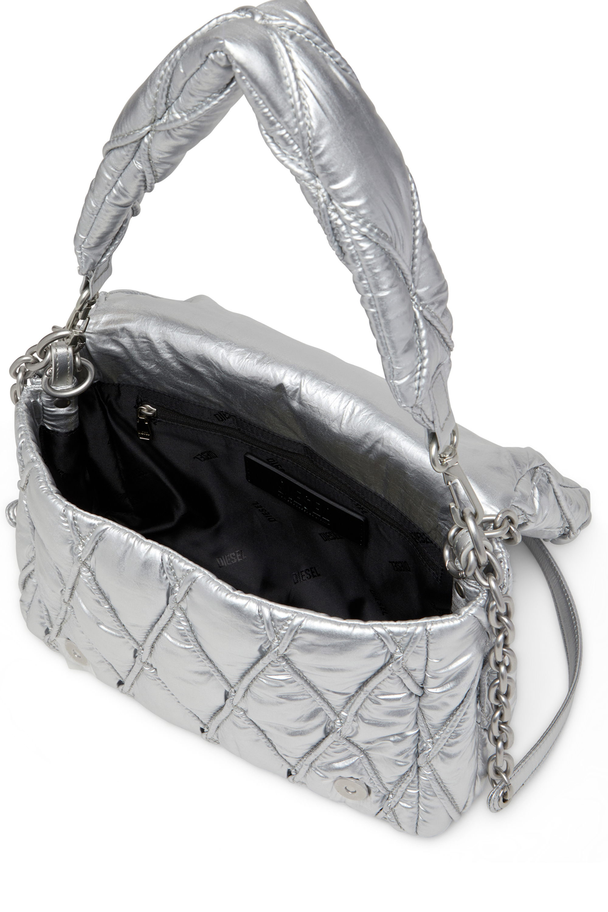 Diesel - CHARM-D SHOULDER M, Charm-D M-Bolso de hombro de nailon metálico Mujer in Plateado - 4