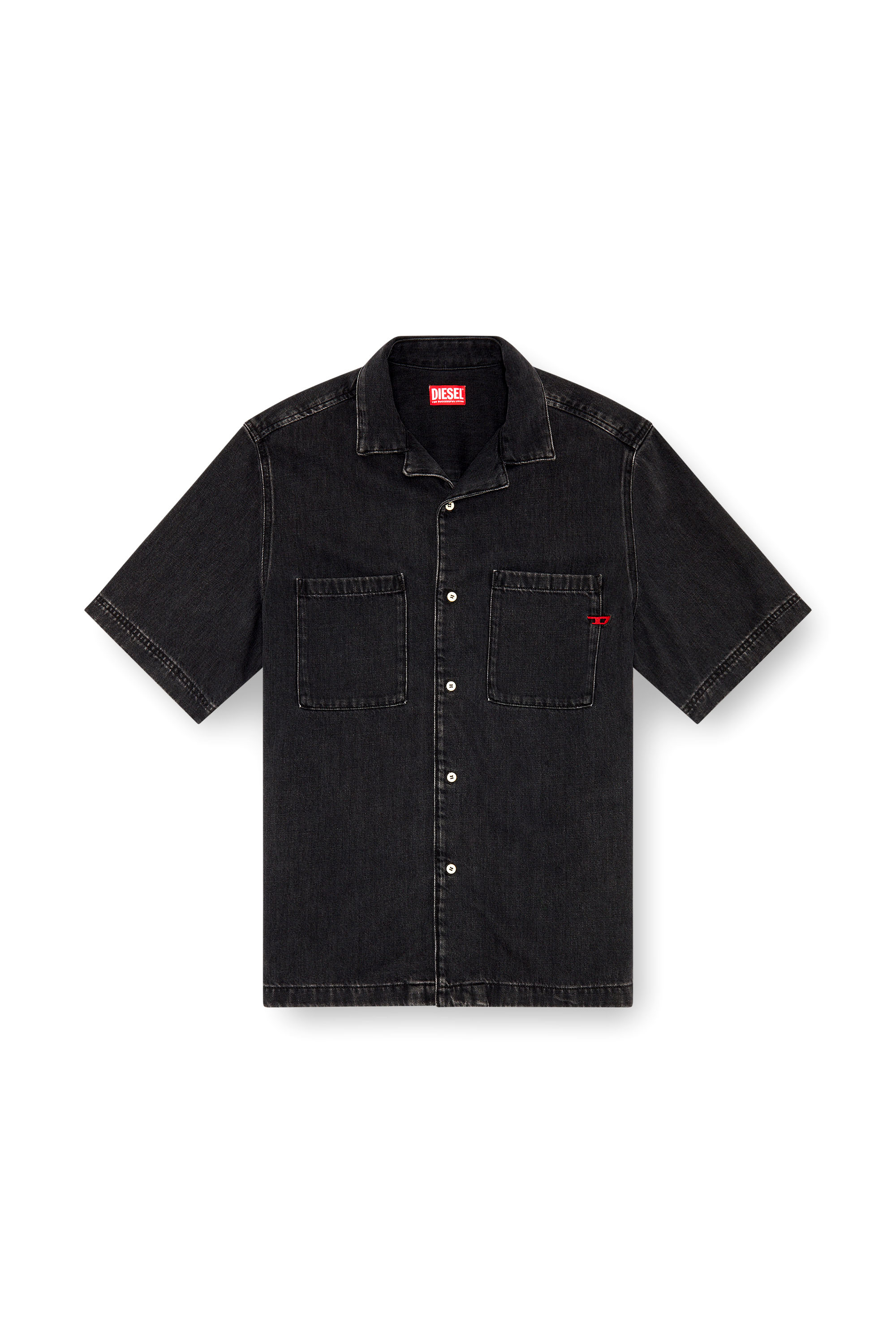 Diesel - D-PAROSHORT, Man's Bowling shirt in Tencel denim in Black - 5