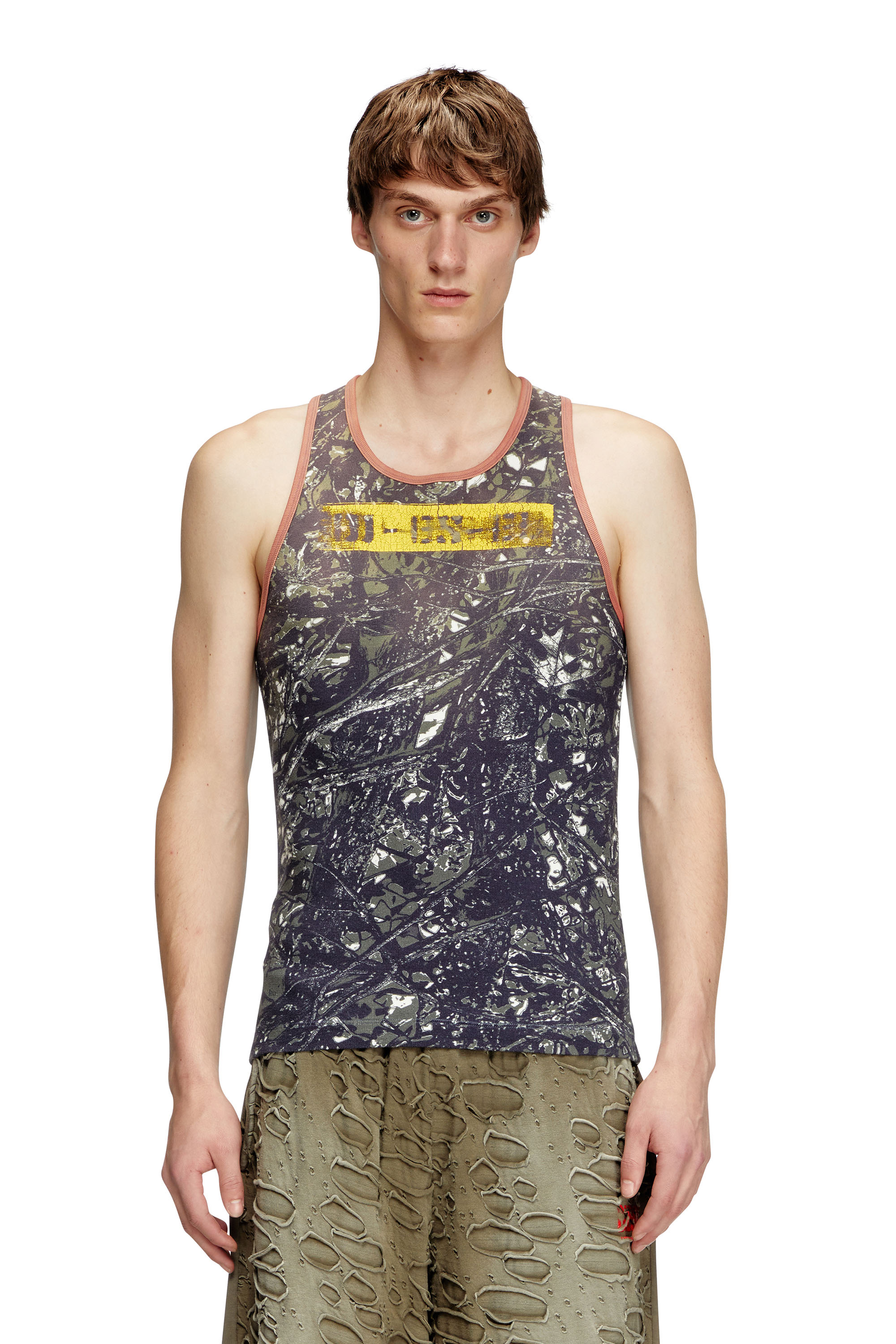 Diesel - T-LIFTY-CAMOU, Man's Camo print vest with contrasting trims in Black/Green - 1