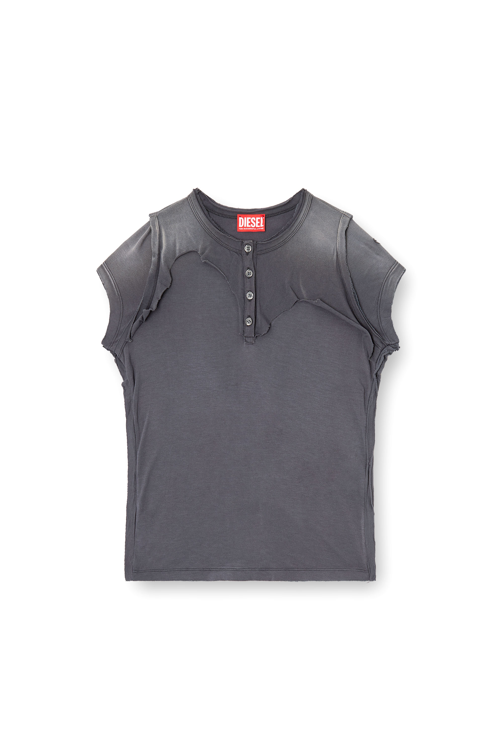 Diesel - T-UNRAWY, Woman's Henley T-shirt with peel-off effect in Grey - 3