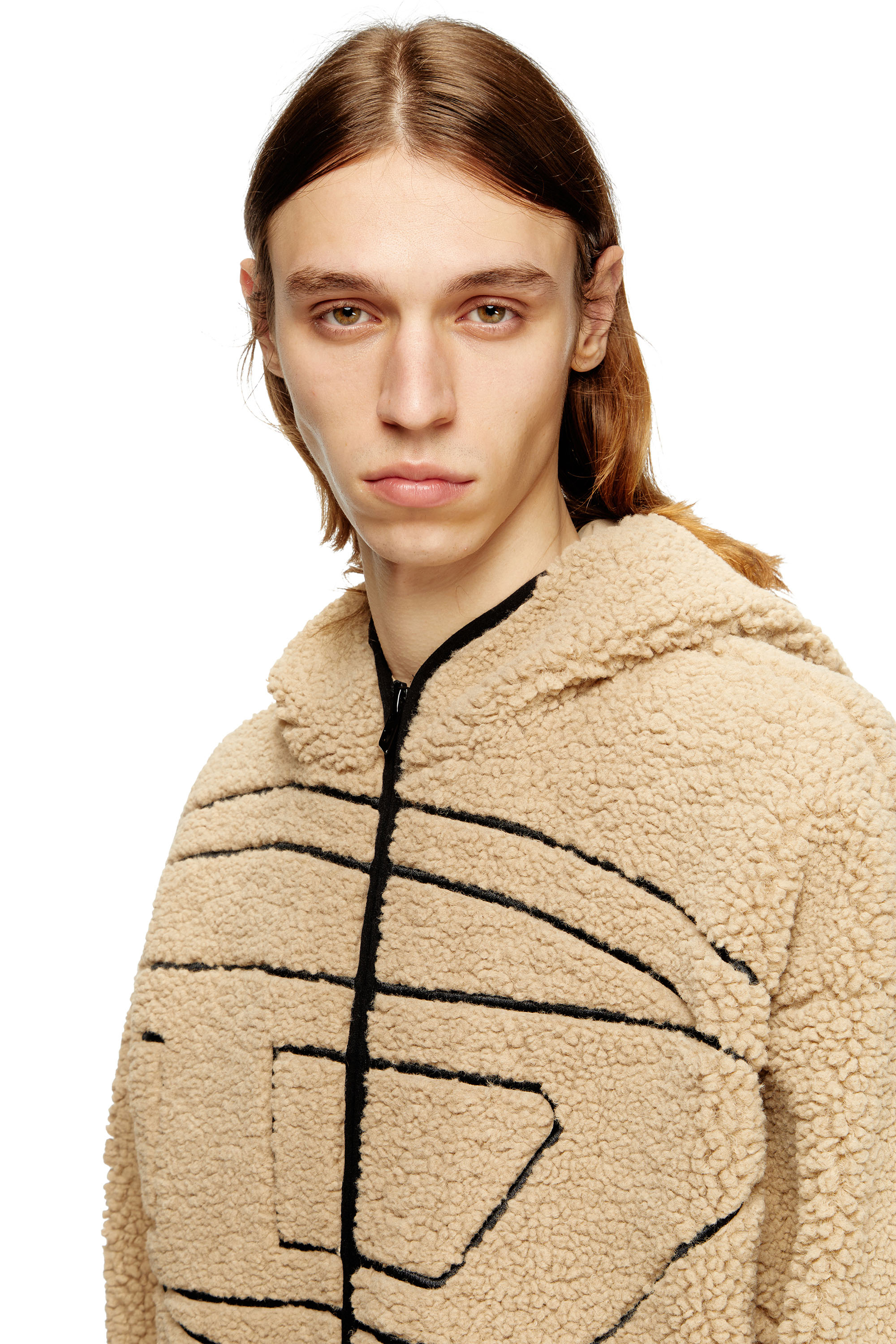 Diesel - S-ZAT, Man's Teddy hoodie sweatshirt in Beige - 4