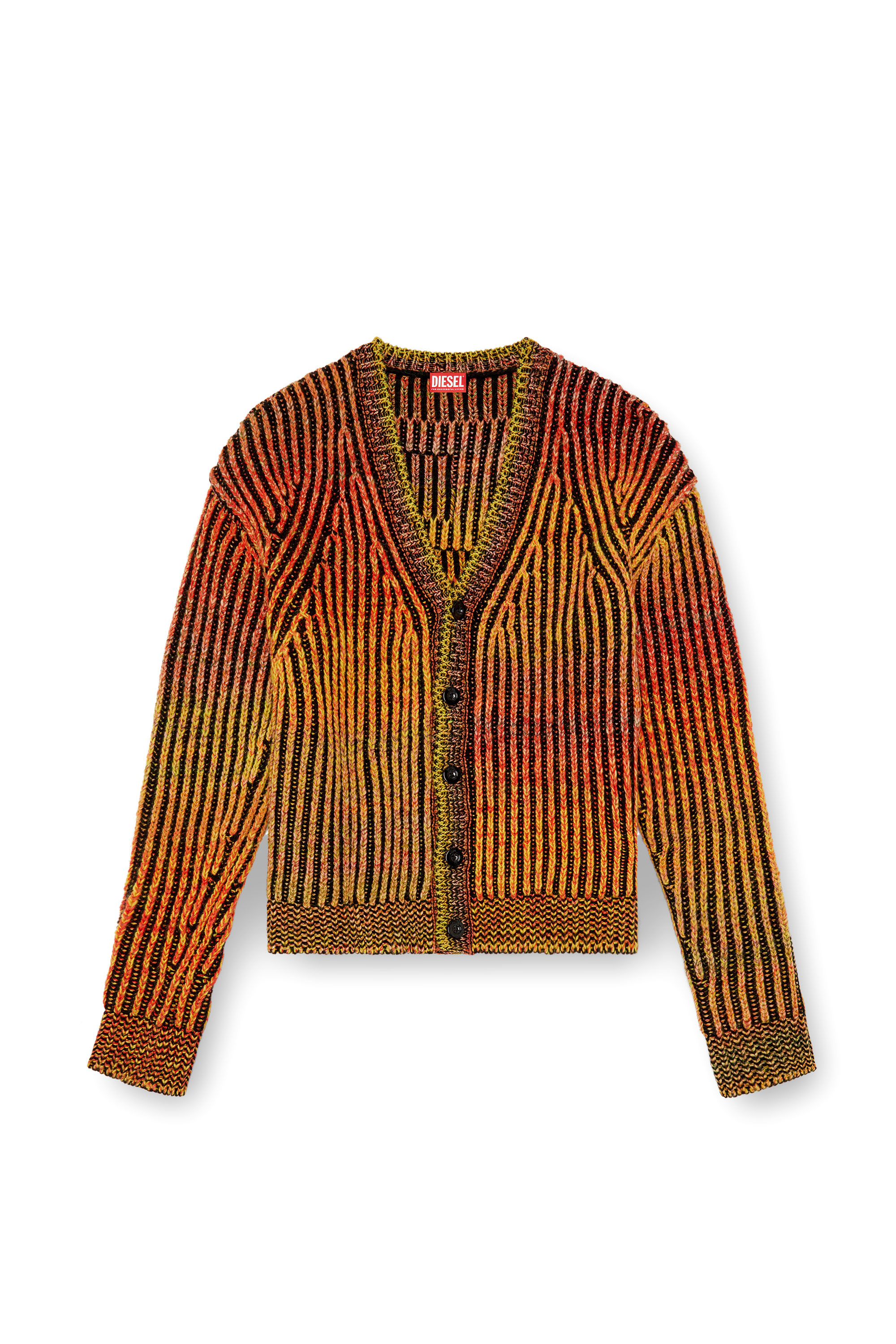 Diesel - K-OAKLAND-CR, Man's Striped ribbed cardigan in wool blend in Orange - 6