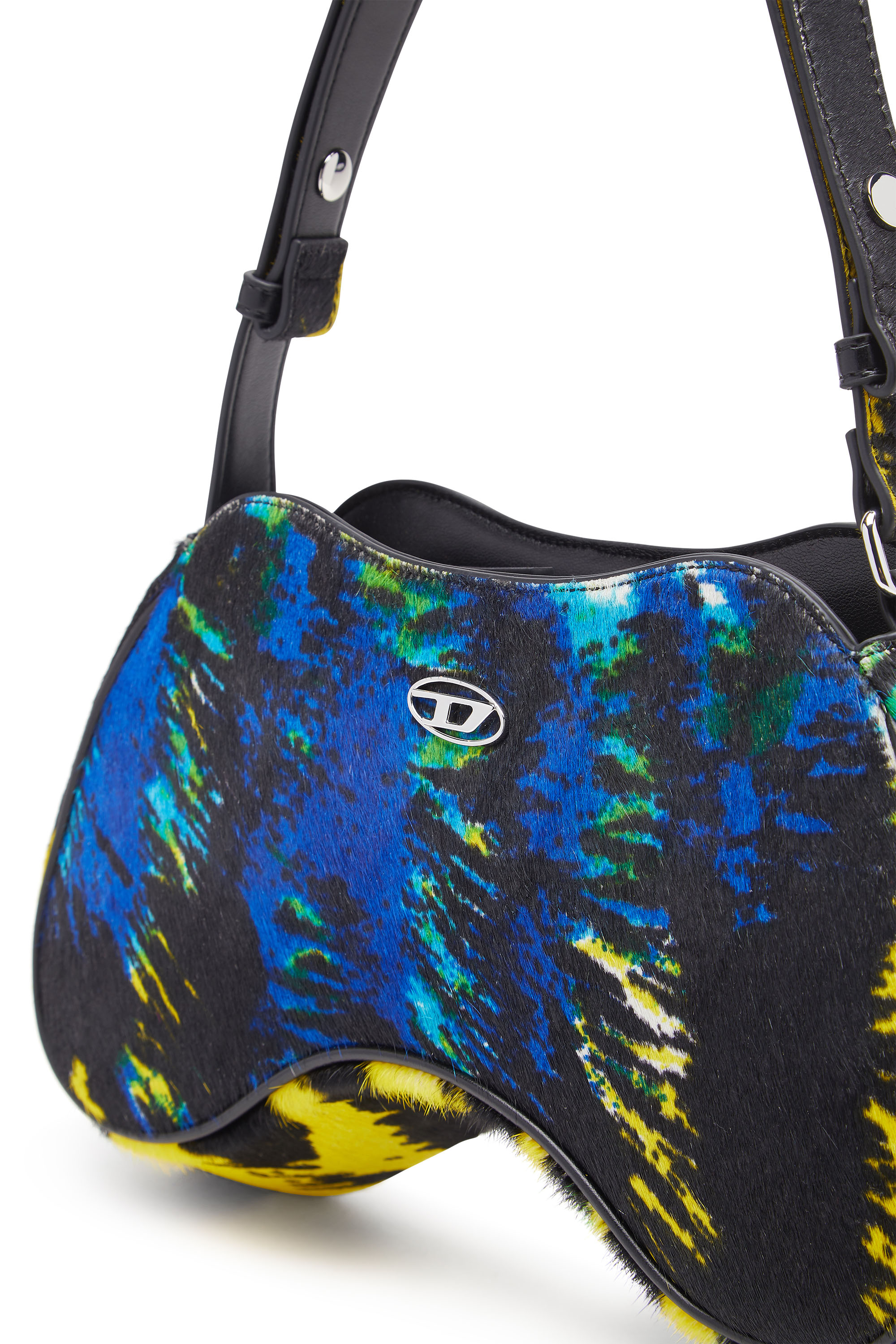 Diesel - PLAY SHOULDER, Woman's Play-Shoulder bag in tiger-print calf hair in Yellow/Blue - 5