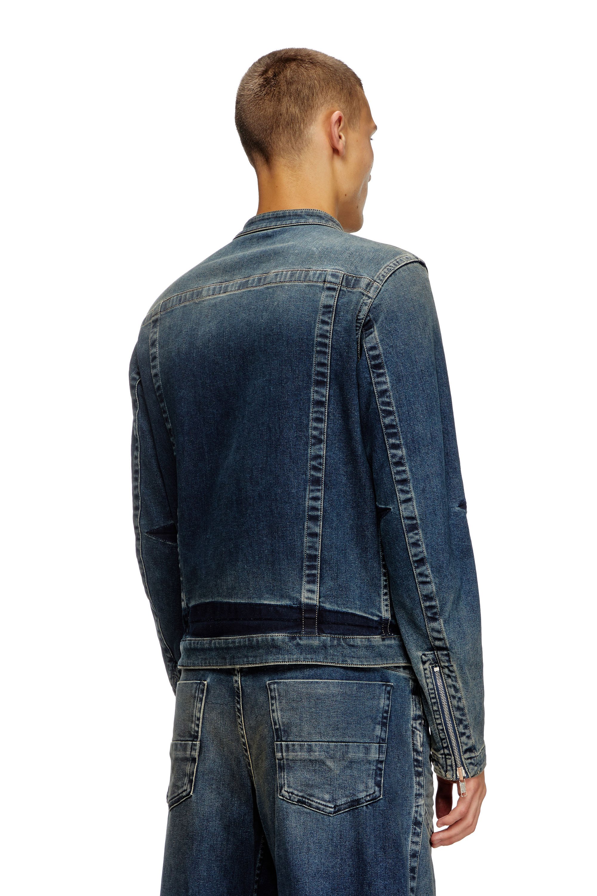 Diesel - D-GLORY-RE, Man's Moto jacket in Rehab denim in Dark Blue - 3