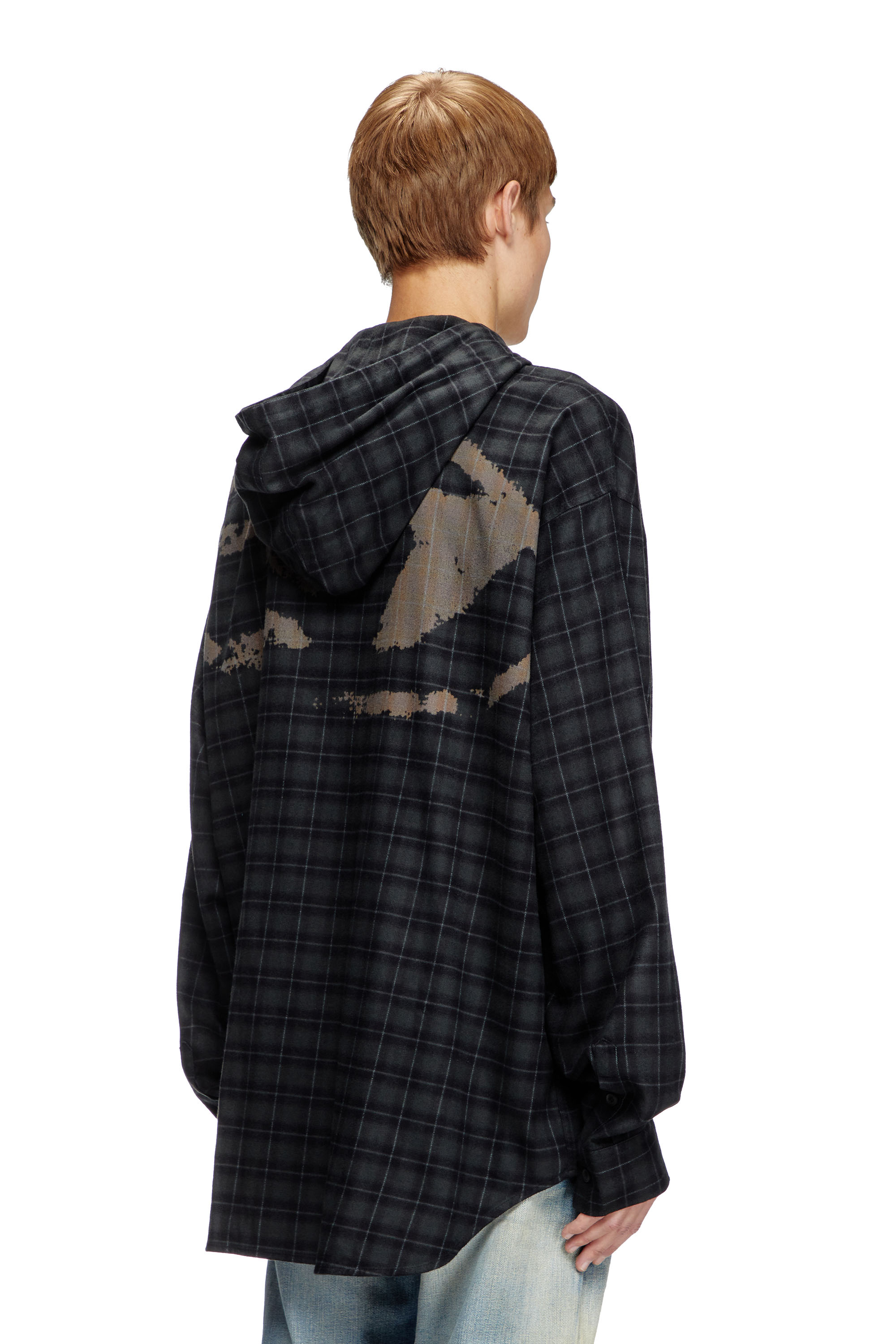 Diesel - S-DEWNY-HOOD-B, Man's Hooded shirt in check flannel in Black - 3