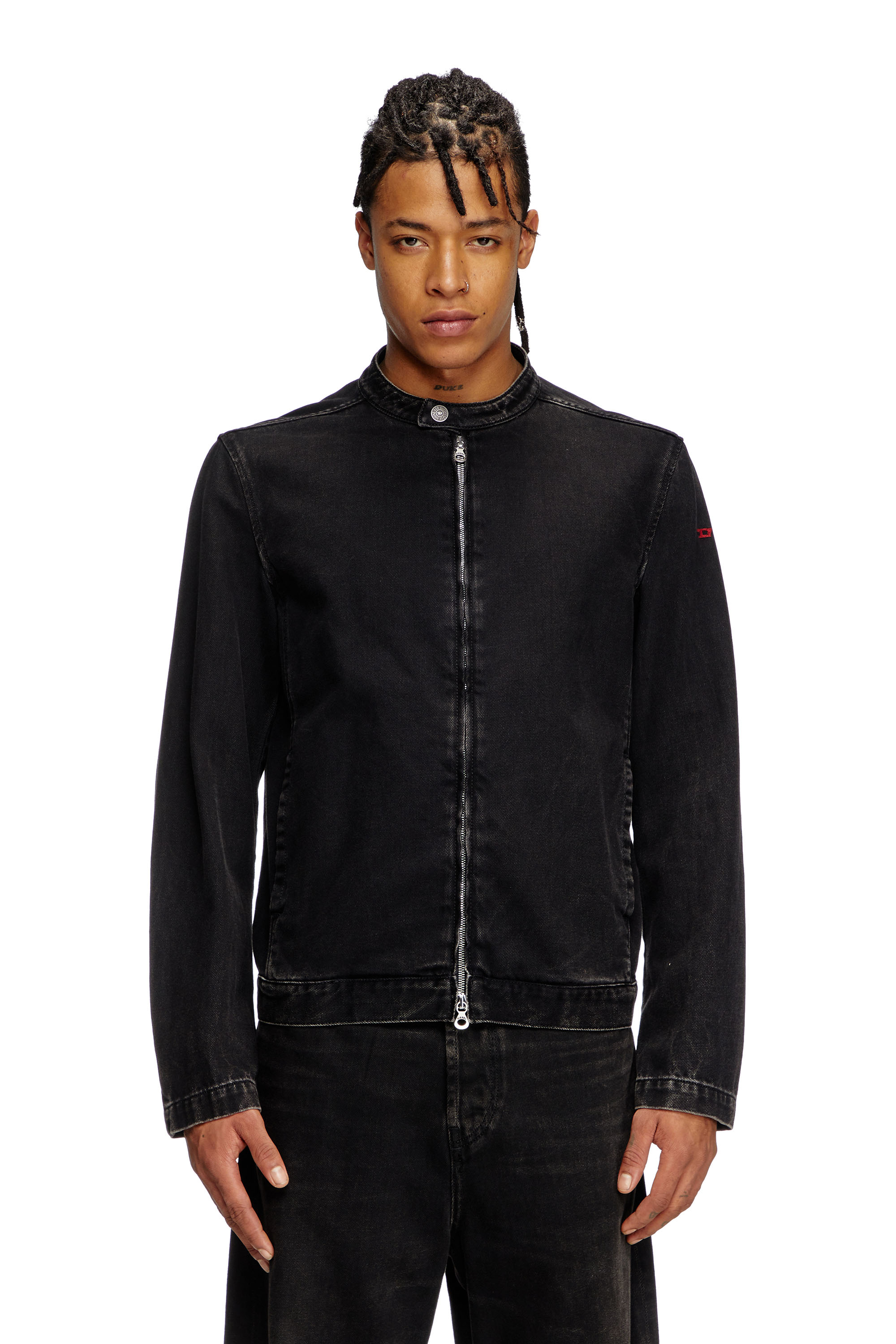 Diesel - D-GLORY, Man's Moto jacket in clean-wash denim in Black - 2