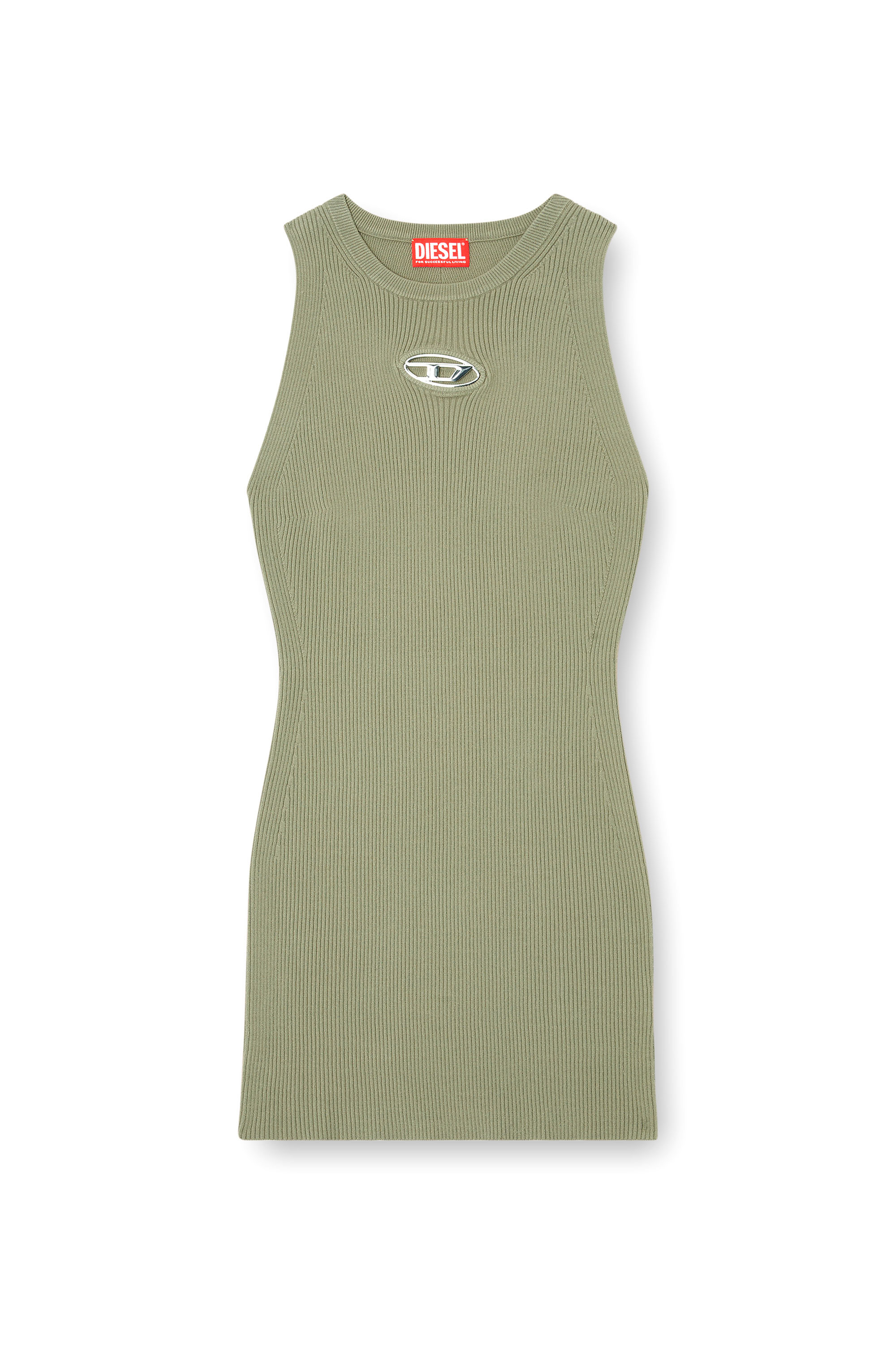 Diesel - M-CADDIX, Woman's Ribbed knit sleeveless dress in Olive Green - 5