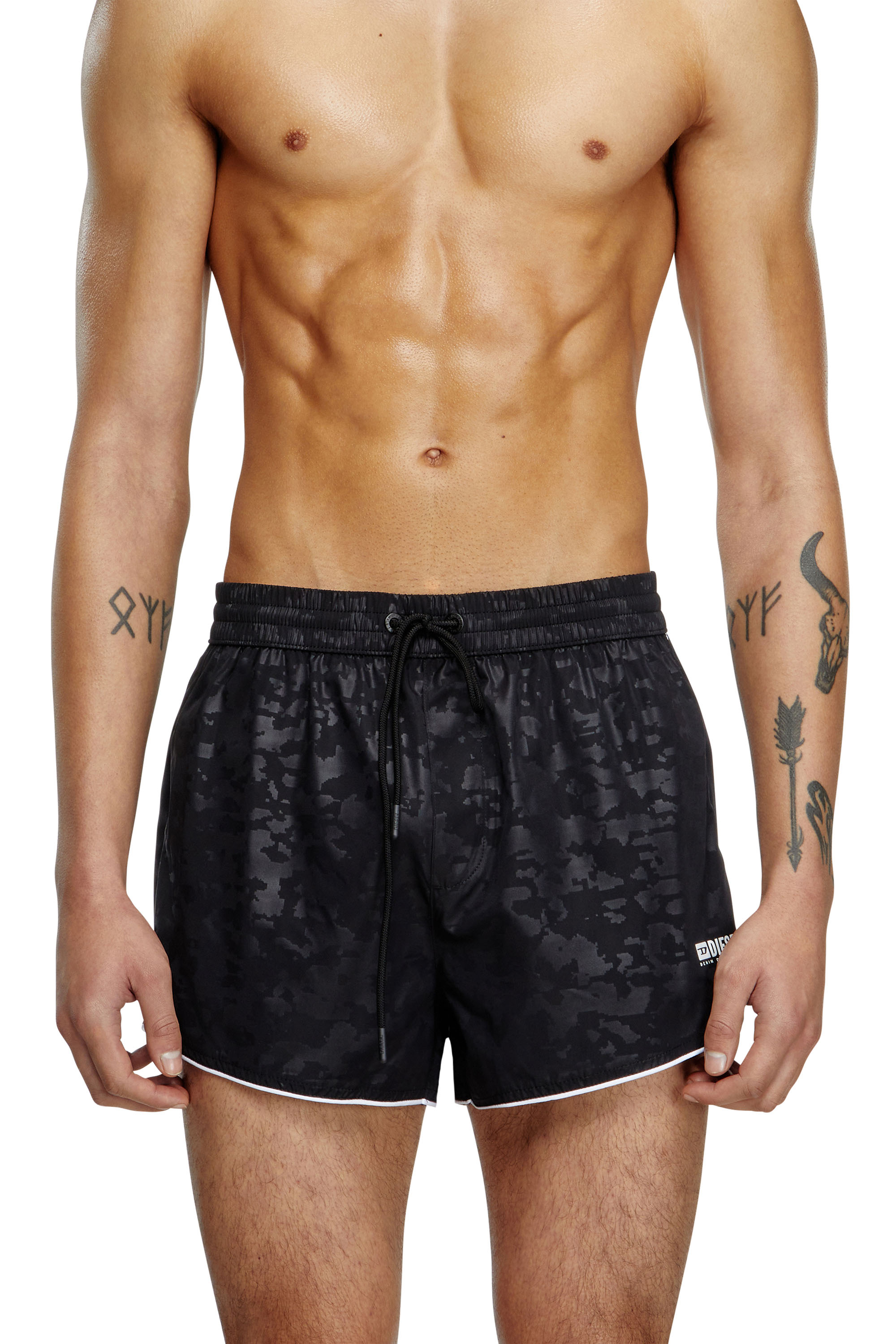 Diesel - OLIVER-30-D-BOX, Man's Swim shorts with pixelated camo motif in Black - 2