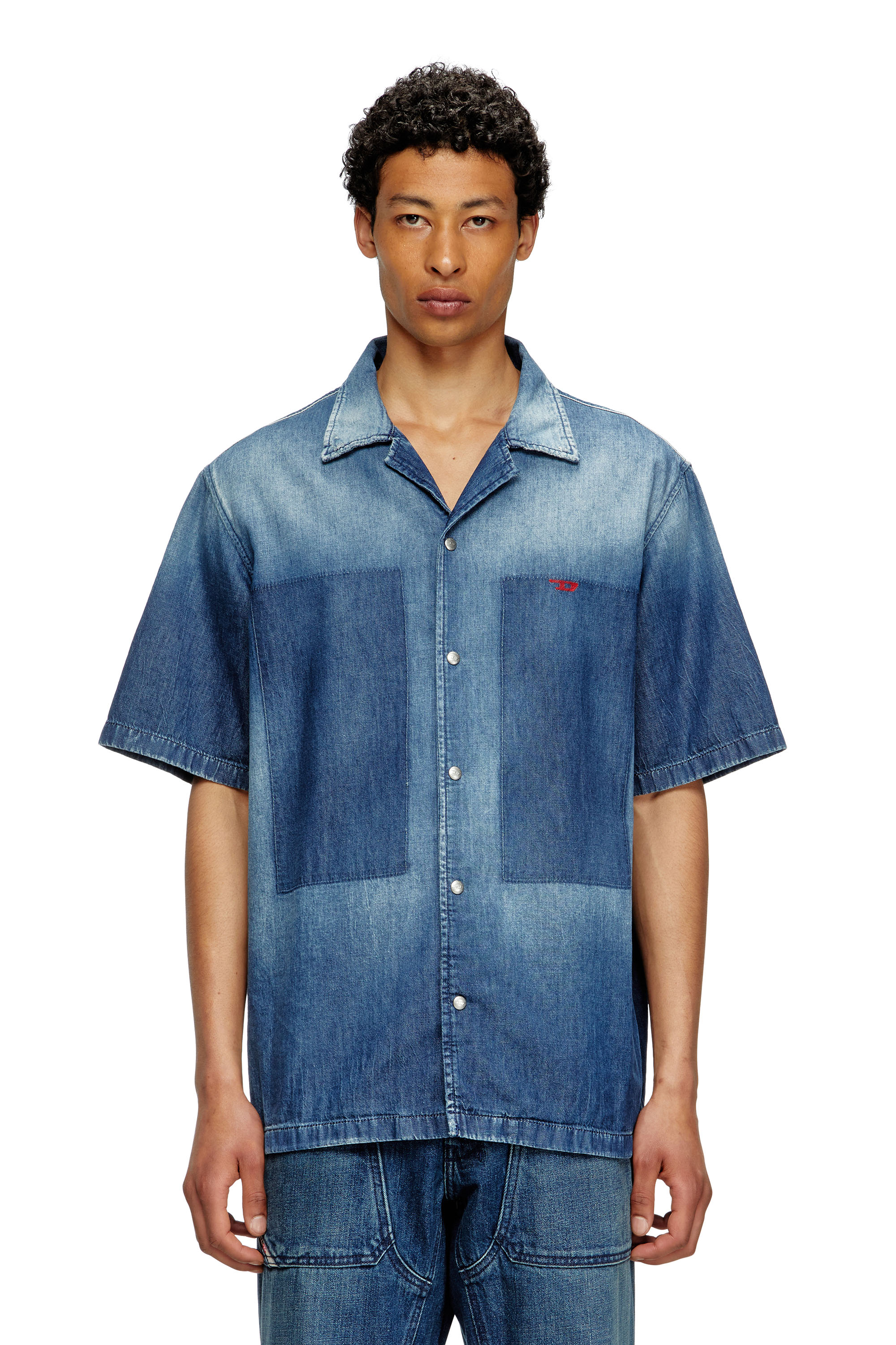 Diesel - D-NABIL-D, Camisa de bolos en denim con efecto de contraste Hombre in Azul marino - 1