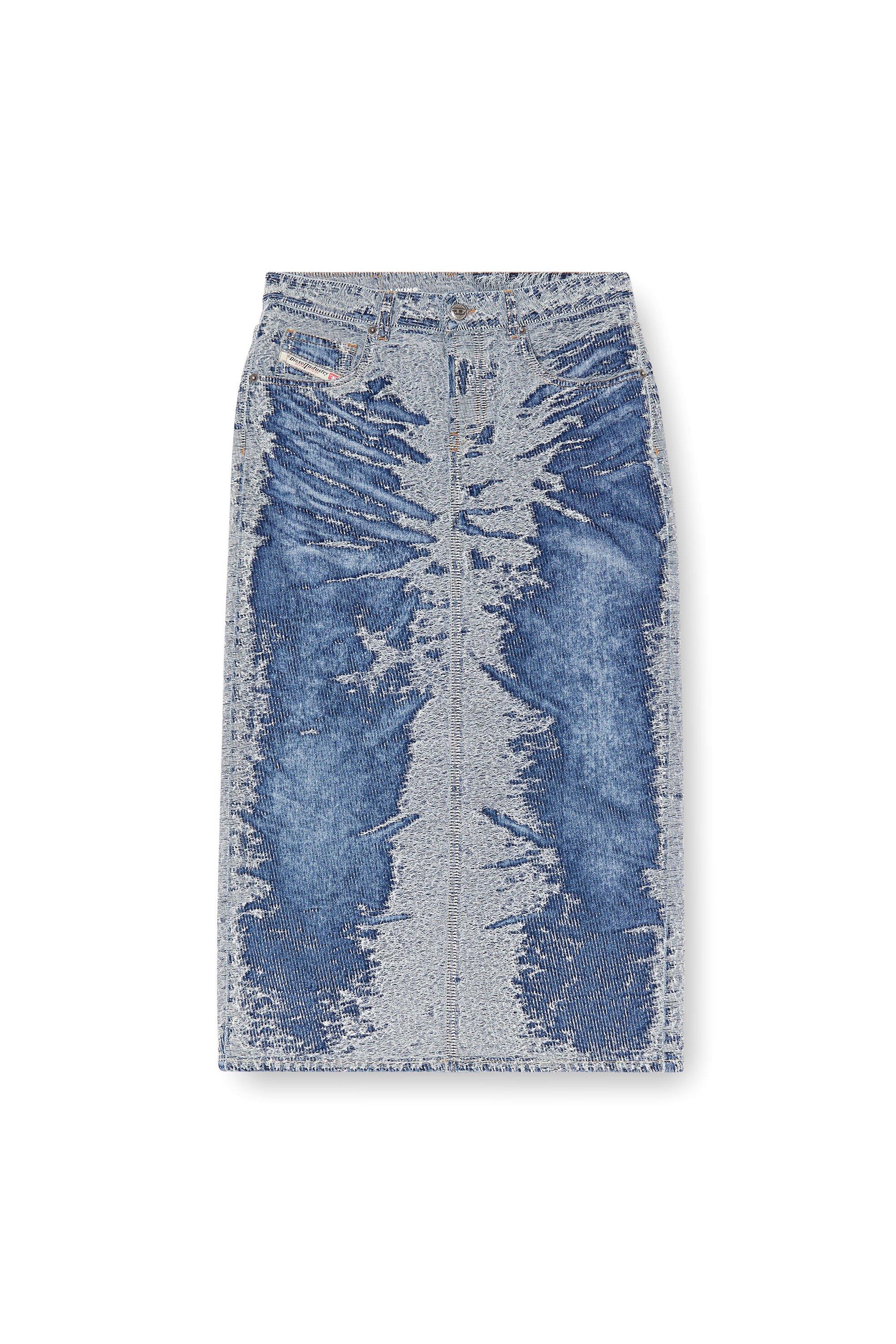 Diesel - DE-SKYE-S, Falda midi de denim en jacquard desgastado Mujer in Azul marino - 3