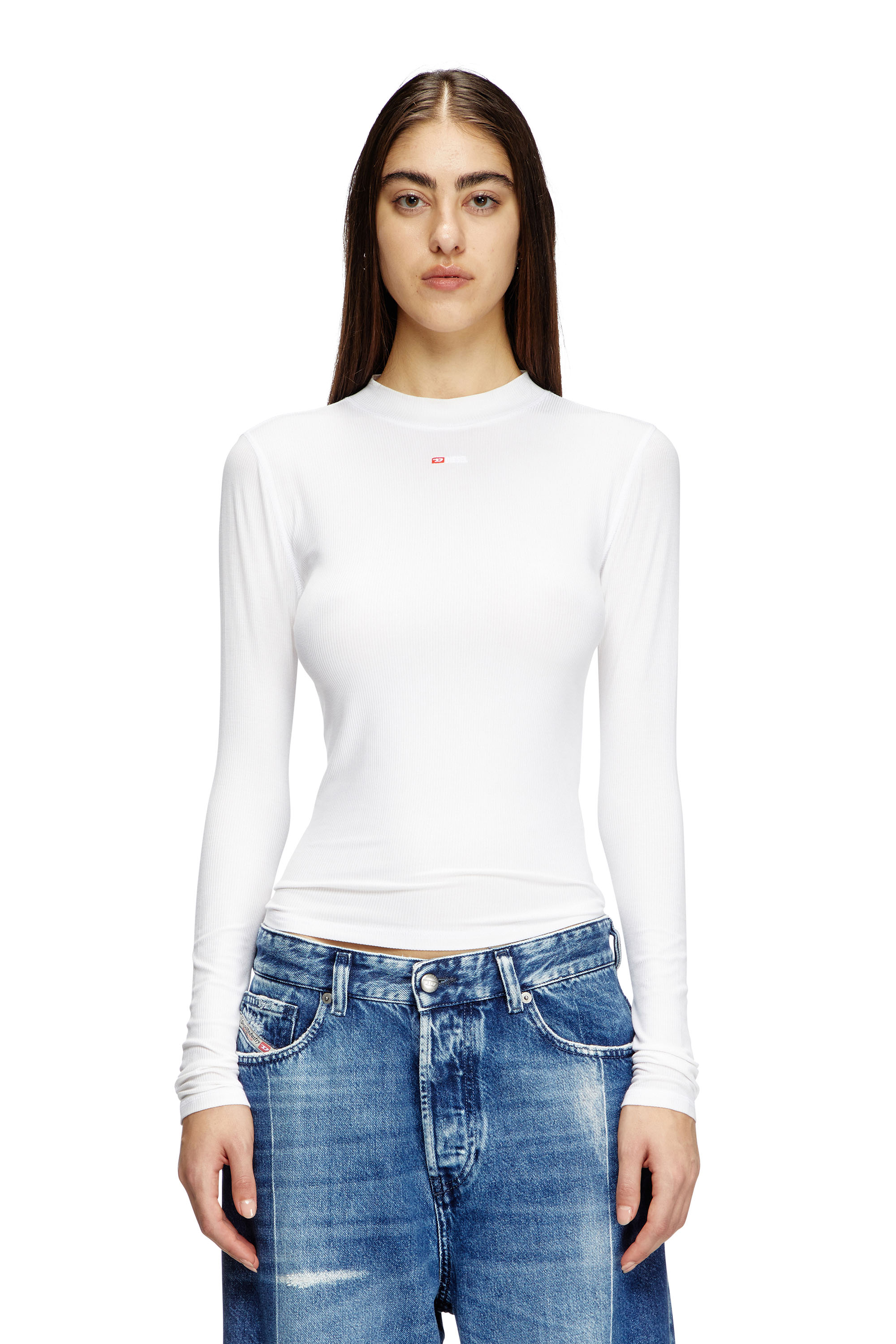 Diesel - T-MOKKY-LS-MICRODIV, Top en canalé con medio cuello alto Mujer in Blanco - 1