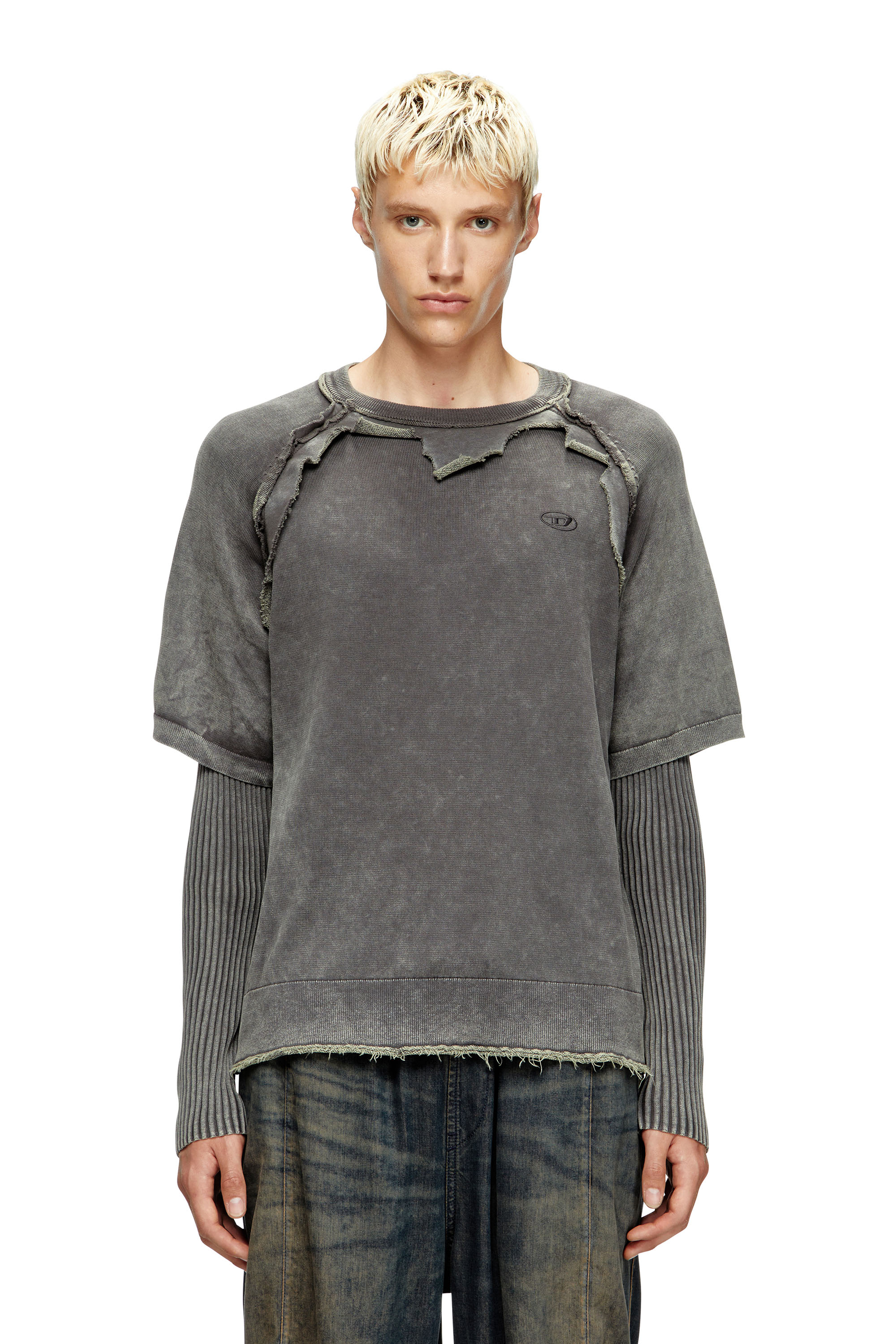 Diesel - K-PETRO, Jersey en capas con efecto destruido Hombre in Gris - 1