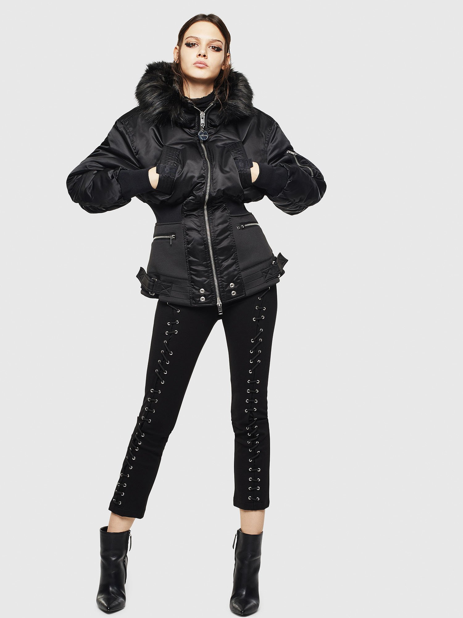 W-ISOKE-A Woman: Hybrid jacket with faux fur-trimmed hood | Diesel