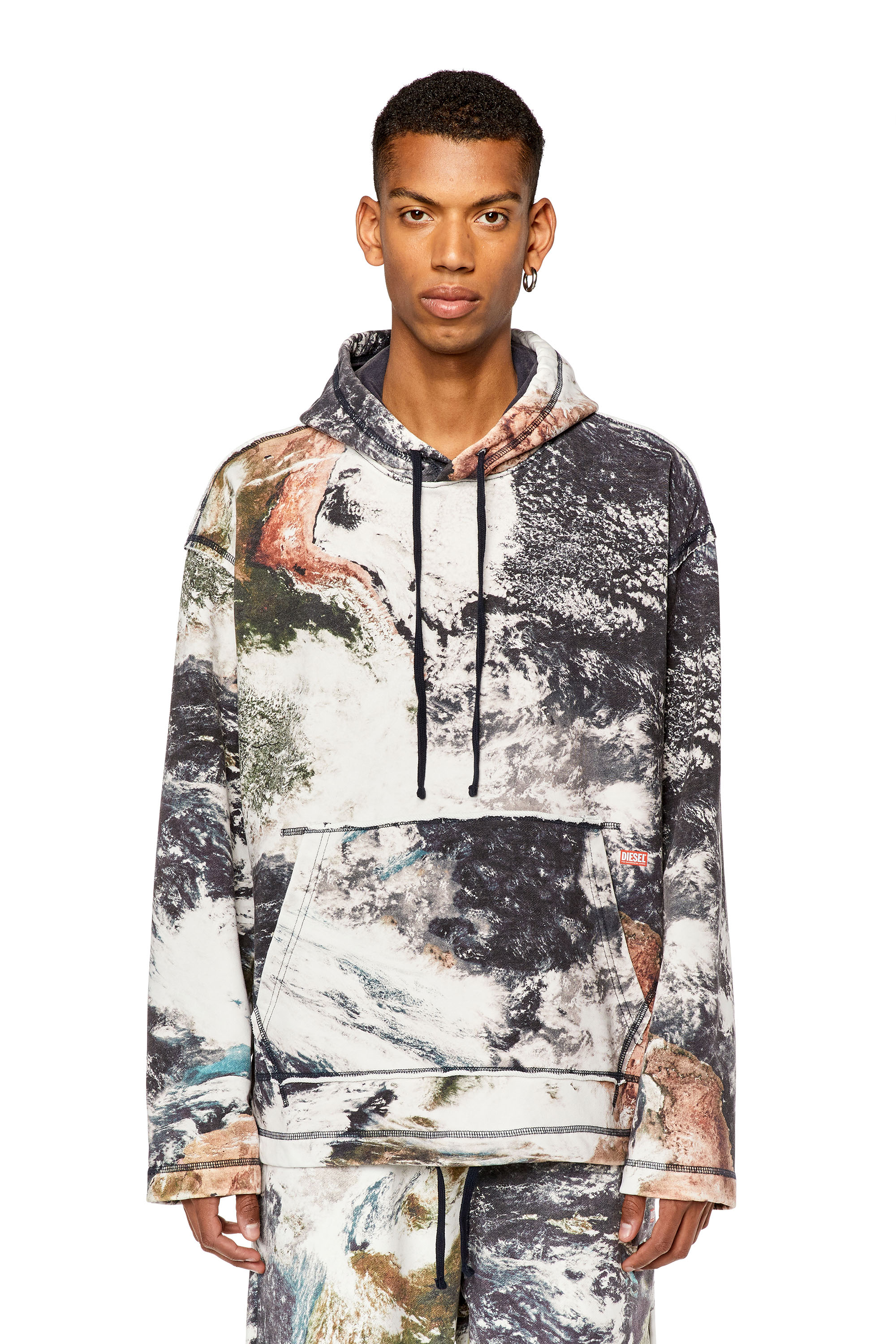 Men's Oversized faded hoodie with planet print | S-PAY-HOOD-L1 Diesel
