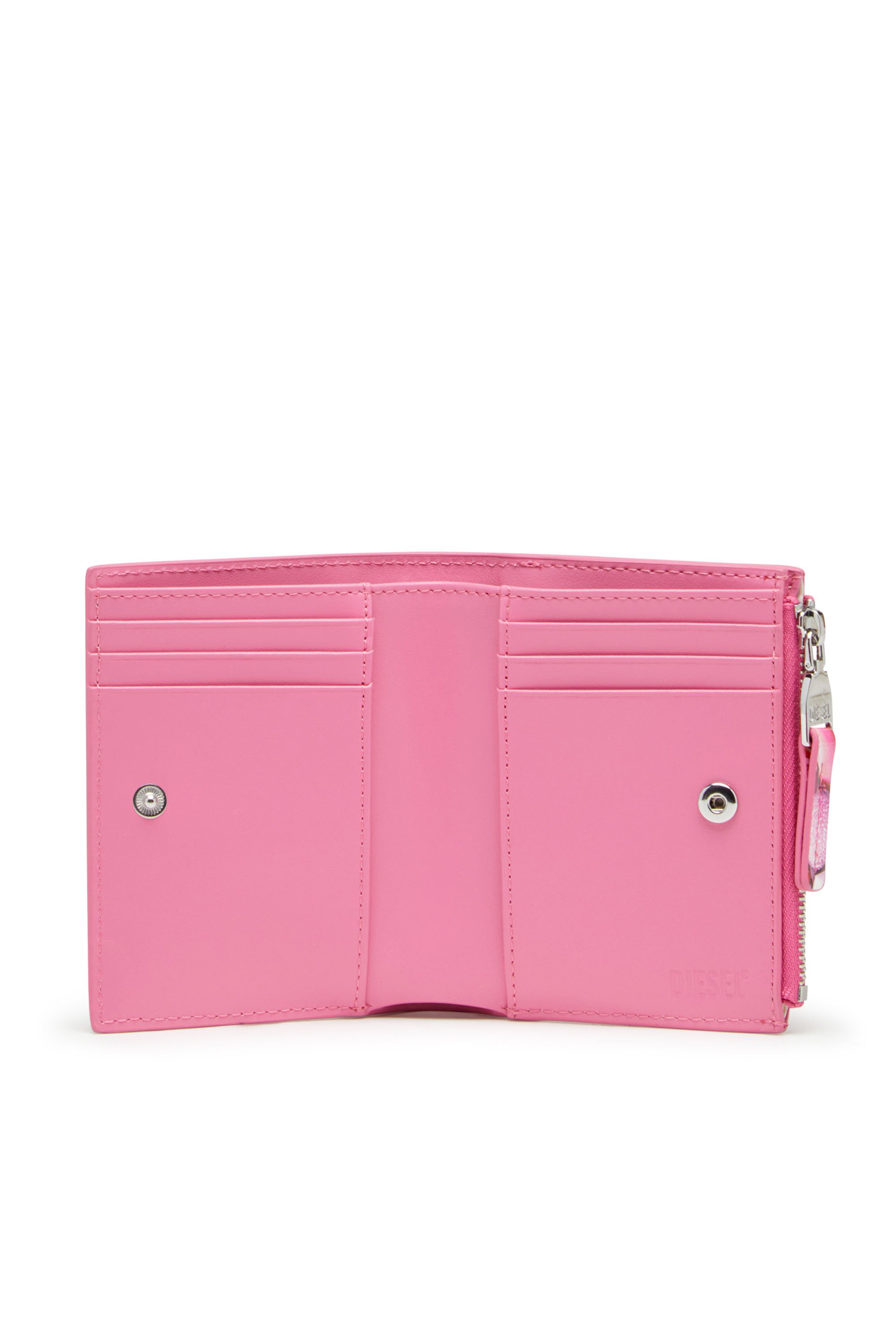 Diesel - PLAY BI-FOLD ZIP II, Cartera pequeña de poliuretano brillante estampado Mujer in Rosa - 3