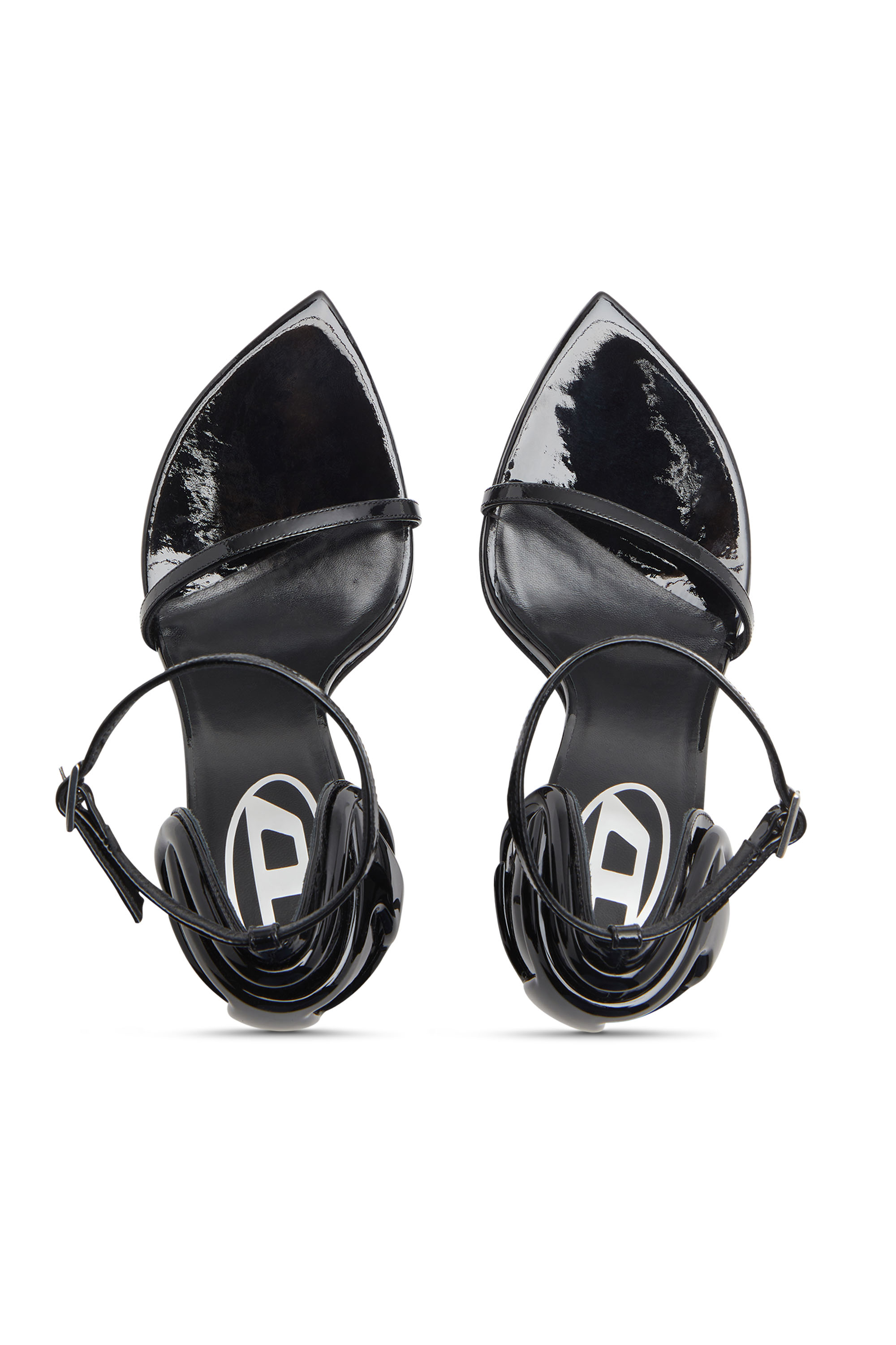 Diesel - D-TEN&HALF SANDAL, D-Ten&Half-Sandalias con tacones de aguja en charol y satén Mujer in Negro - 4