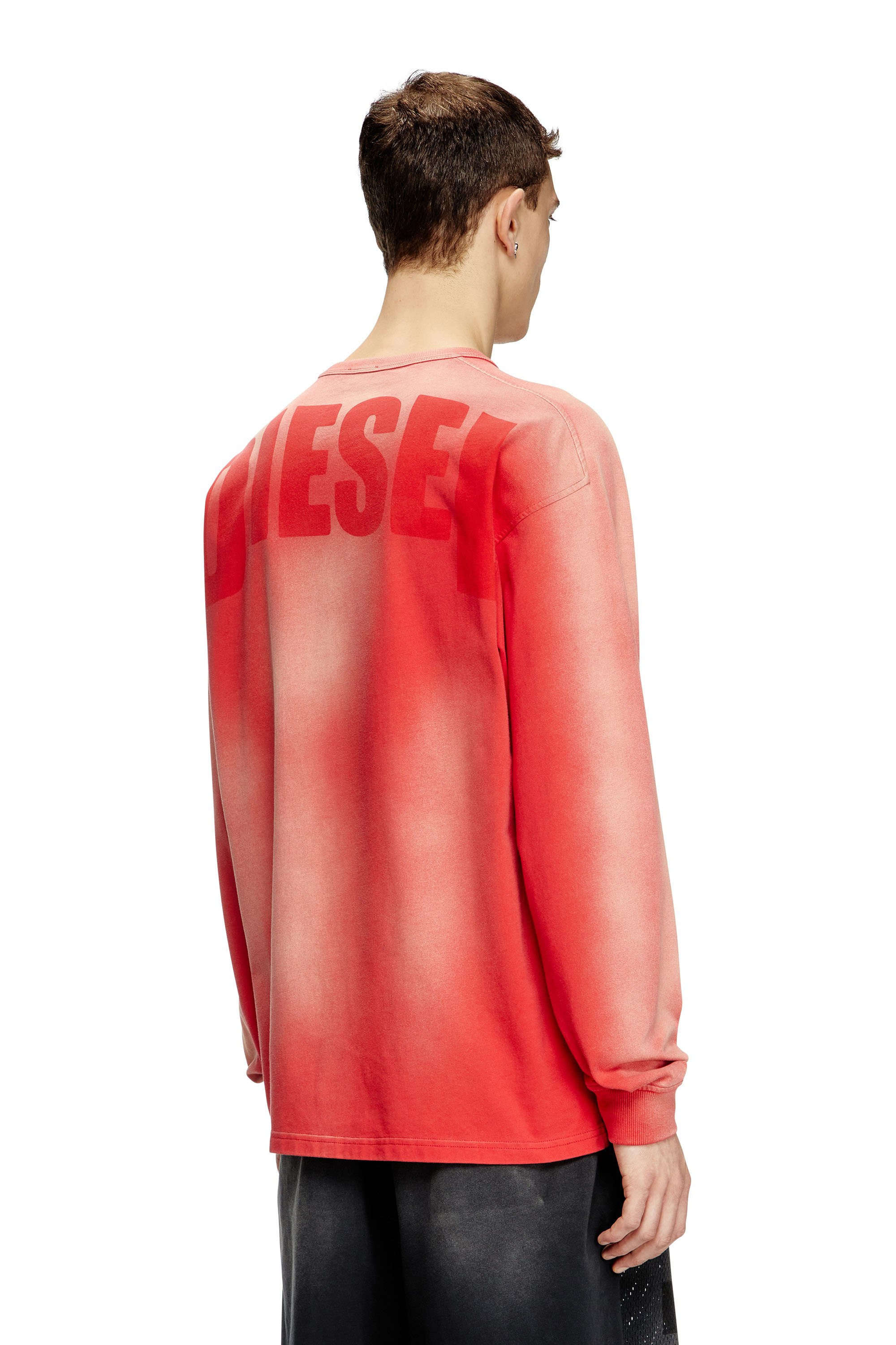 Diesel - T-ROXTER-LS-MESH, Man's Faded long-sleeve T-shirt with mesh front in Red - 3