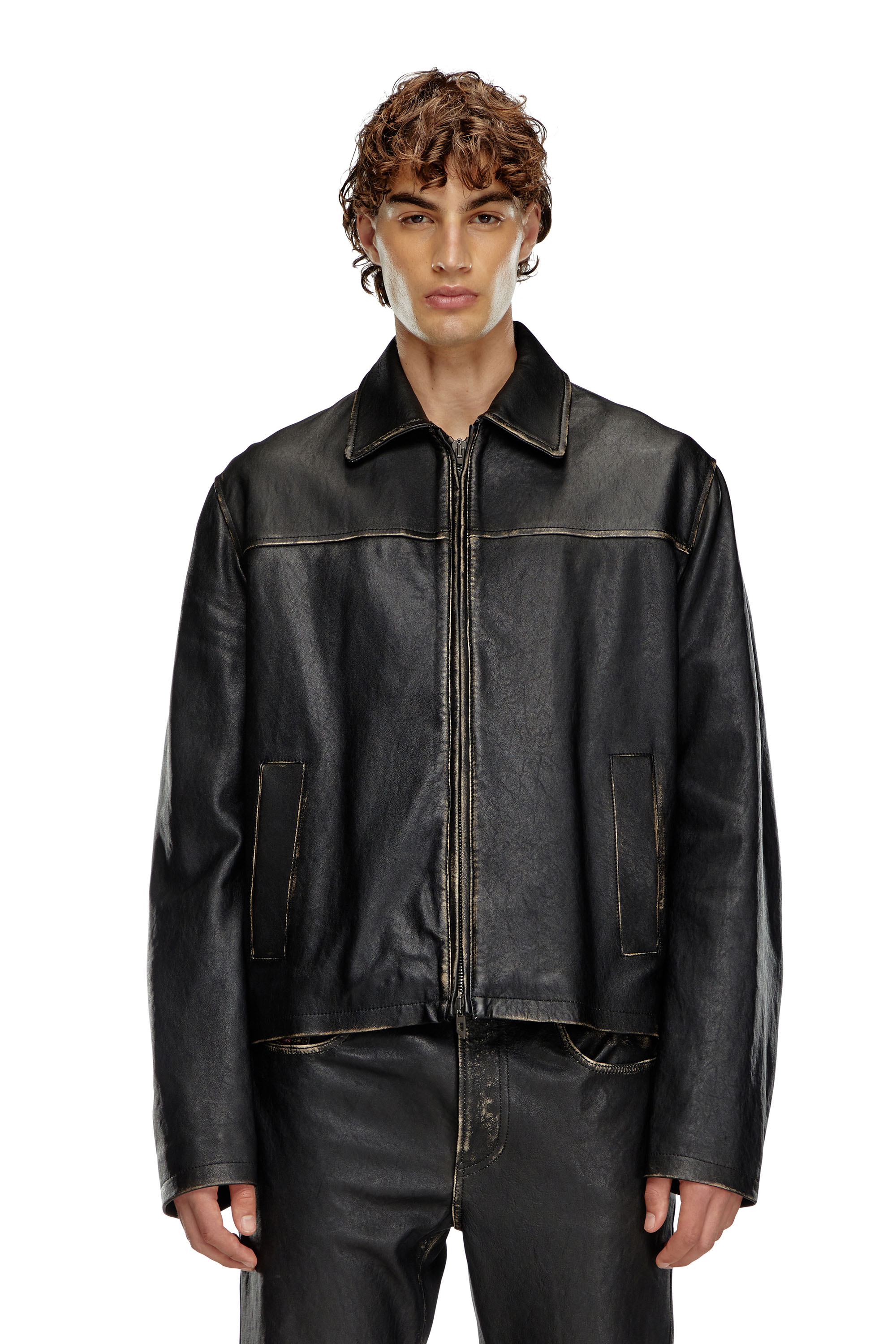 Diesel - L-BLIXIA, Chaqueta de cuero desgastado Hombre in Negro - 1