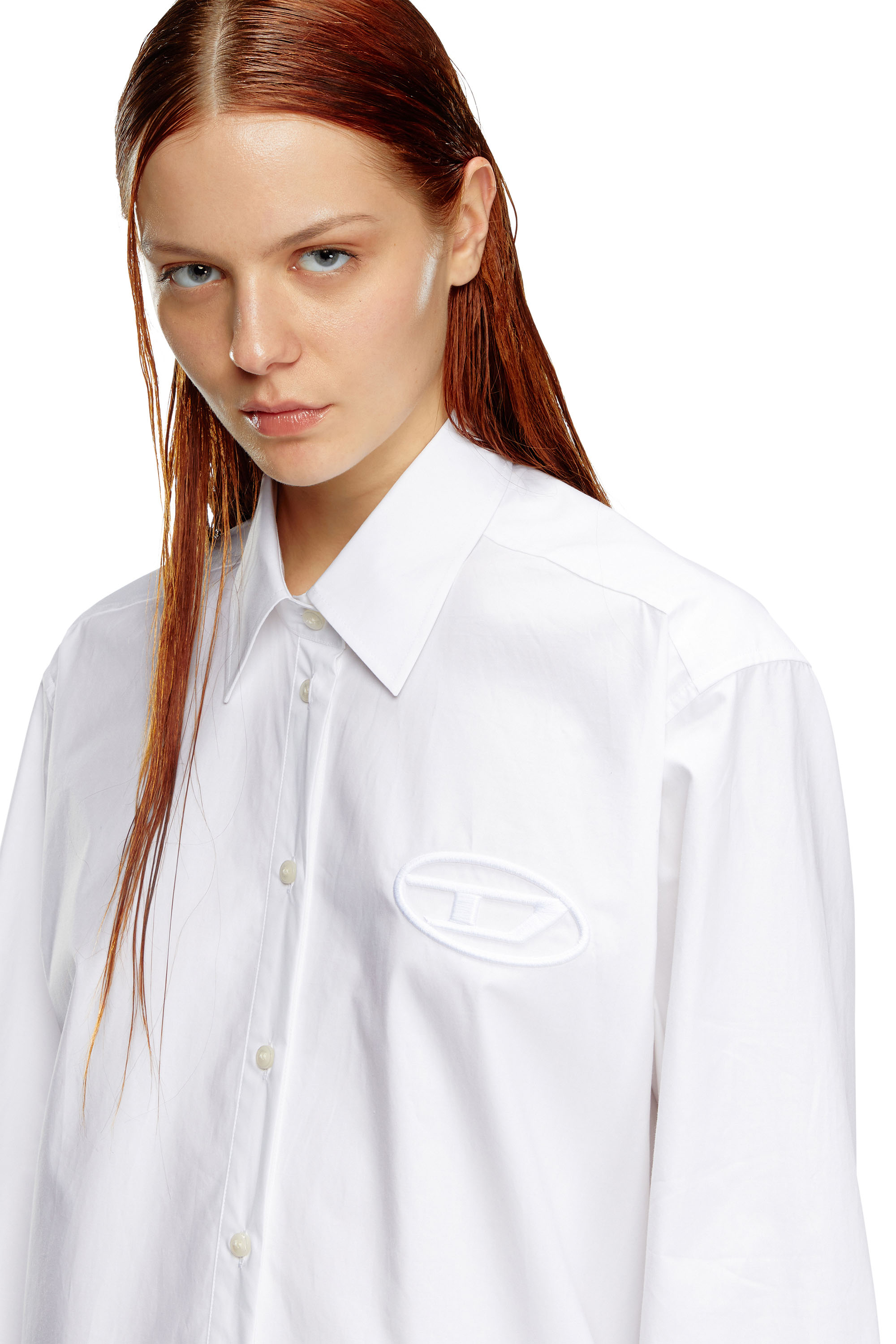 Diesel - D-DALIS, Mujer Vestido camisero corto con logotipo bordado in Blanco - Image 3