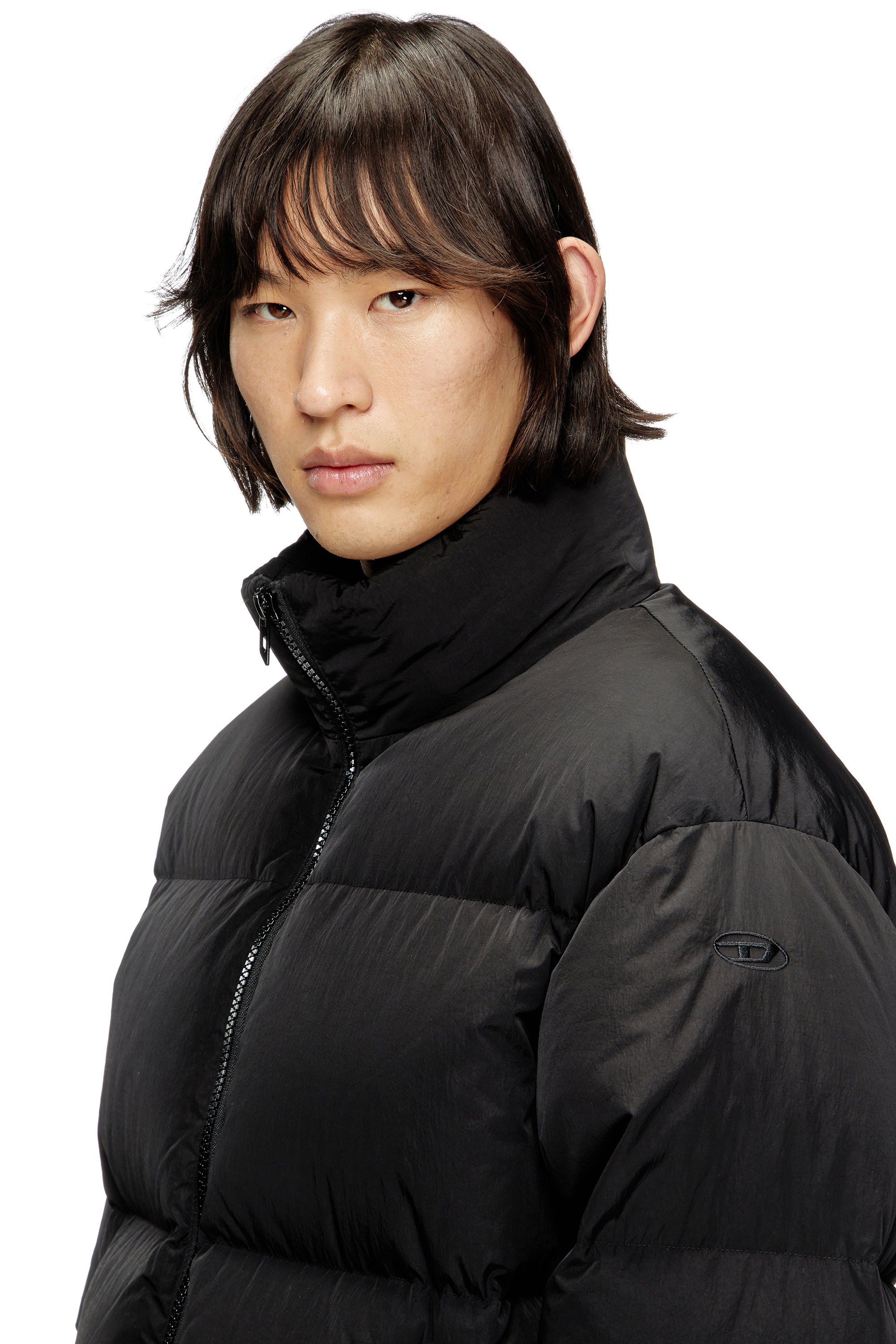 Diesel - W-RAVEEL, Man's Hooded down jacket in wrinkled nylon in Black - 4