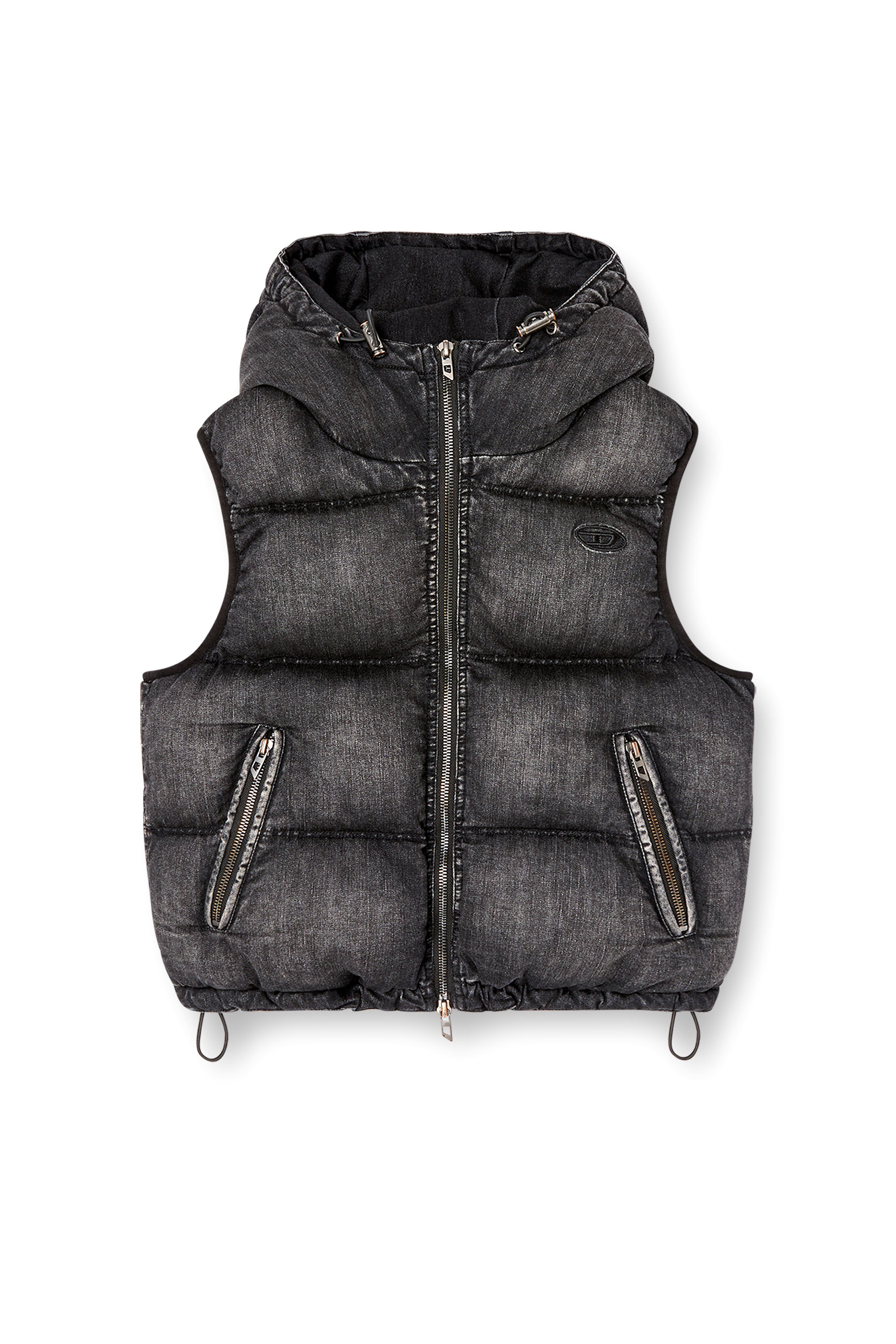 Diesel - W-HOPPER, Woman's Hooded puffer vest in faded denim in Black - 5