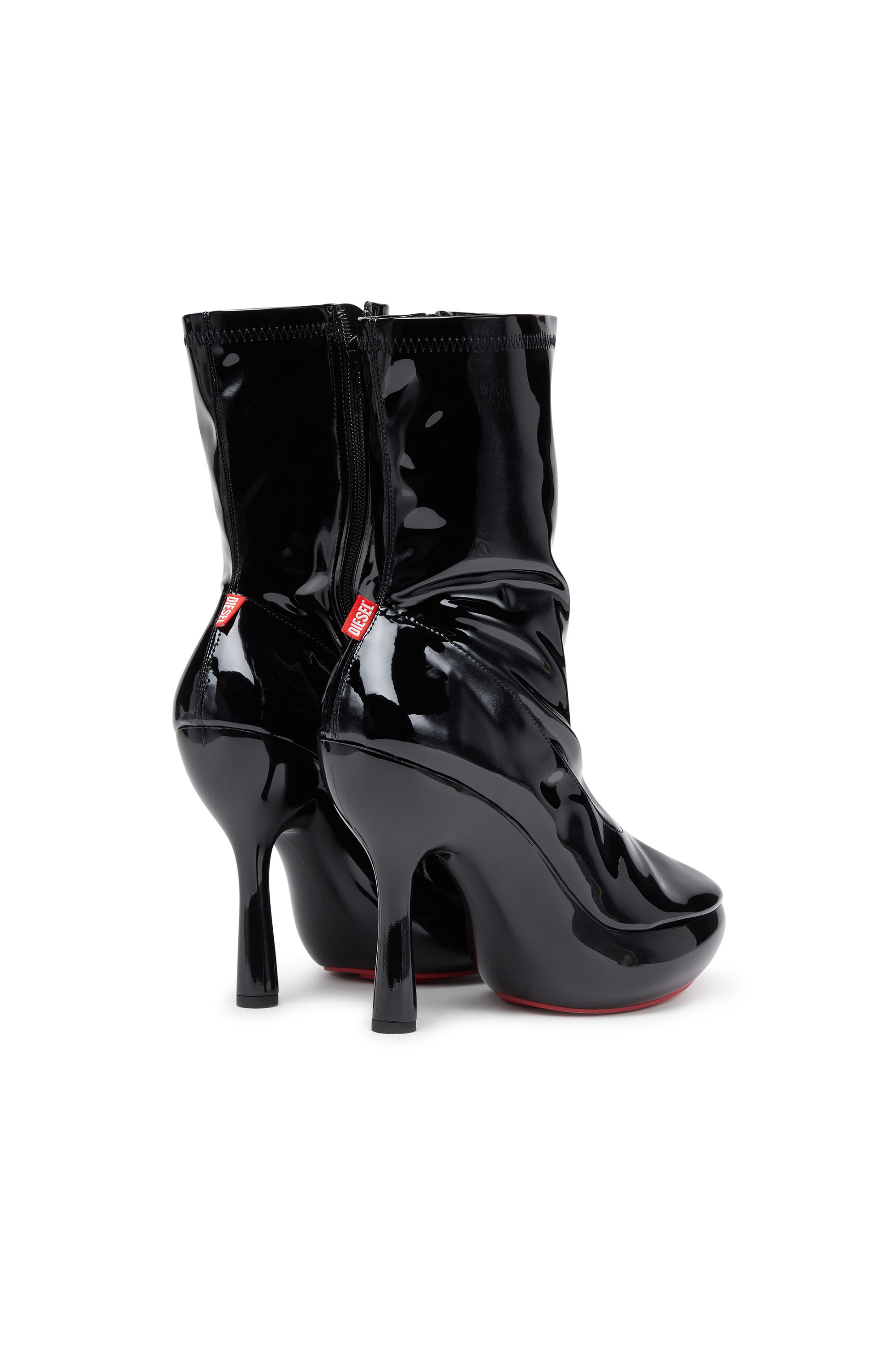 Diesel - D-LAKE PLATFORM MIDB ZIP  STRETCH, D-Lake-Botines con plataforma de poliuretano elástico de charol Mujer in Negro - 4
